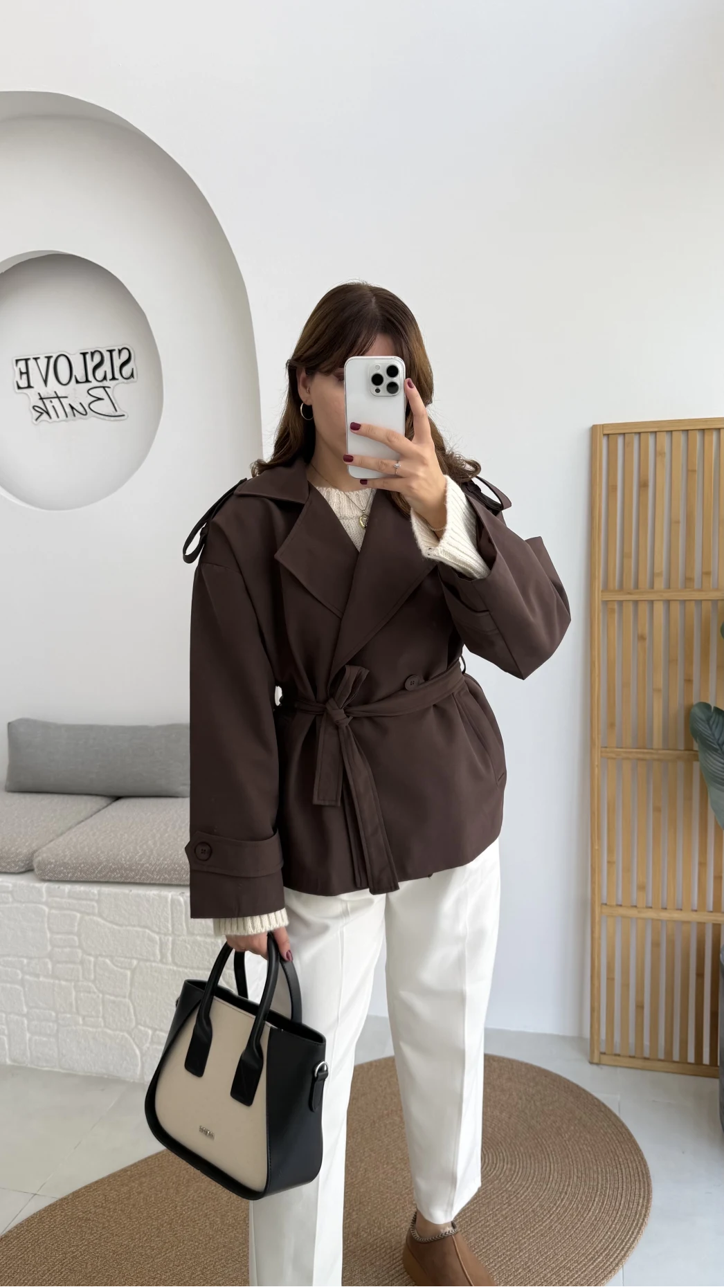 Anastasia Kuşaklı Kısa Trençkot - Kahve - Kod: 9609