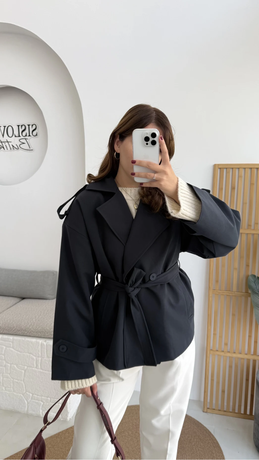 Anastasia Kuşaklı Kısa Trençkot - Lacivert - Kod: 9609