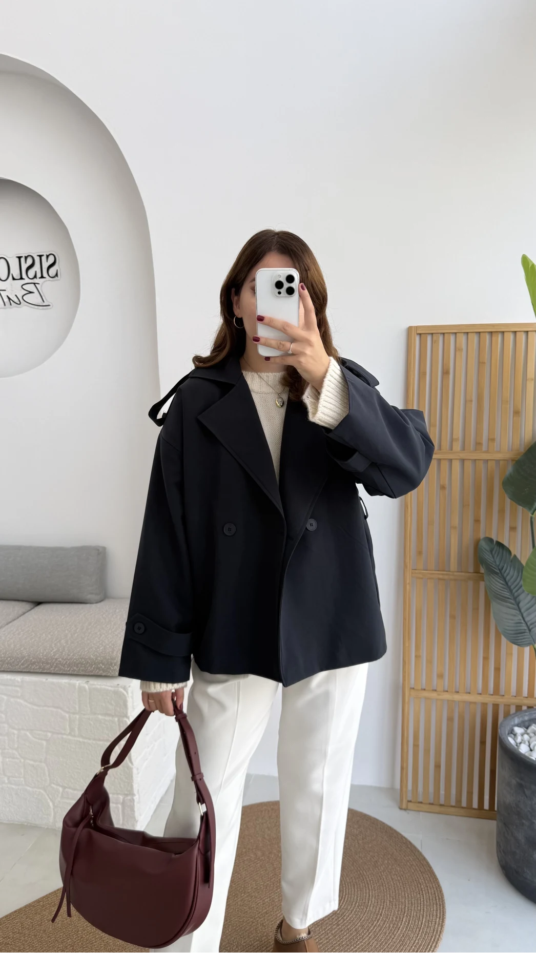 Anastasia Kuşaklı Kısa Trençkot - Lacivert - Kod: 9609