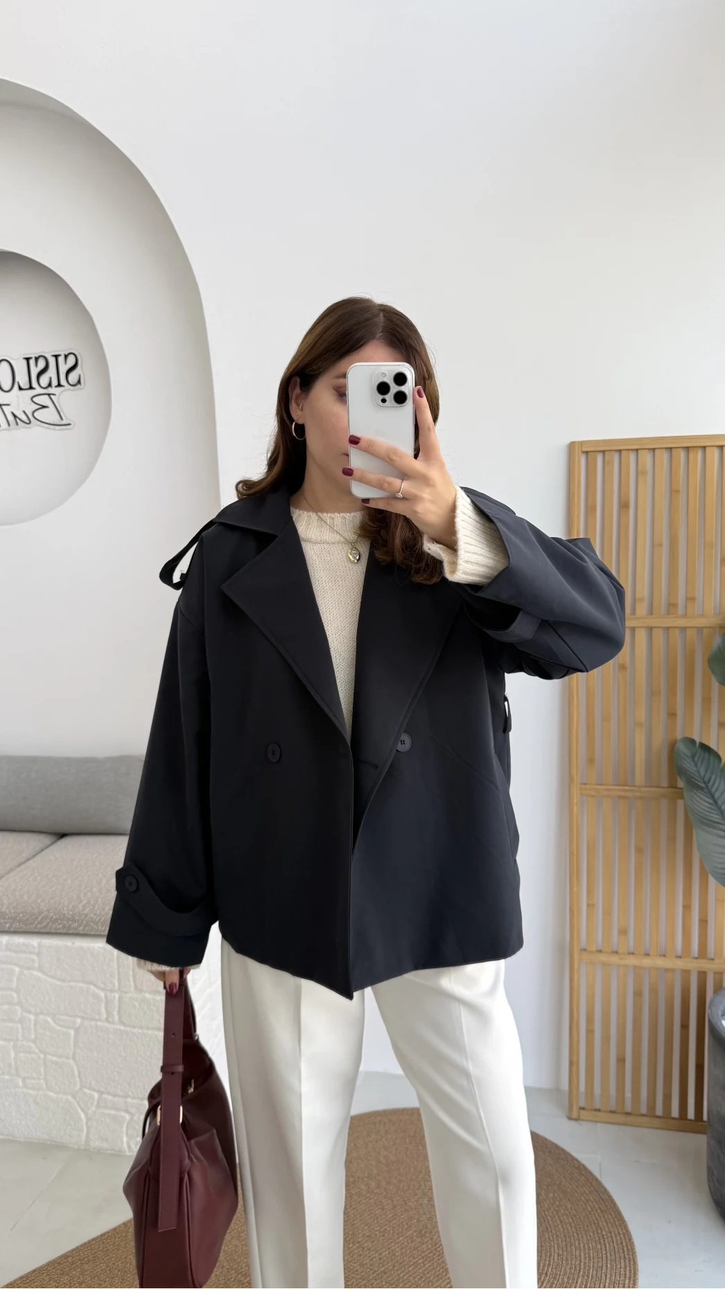 Anastasia Kuşaklı Kısa Trençkot - Lacivert - Kod: 9609