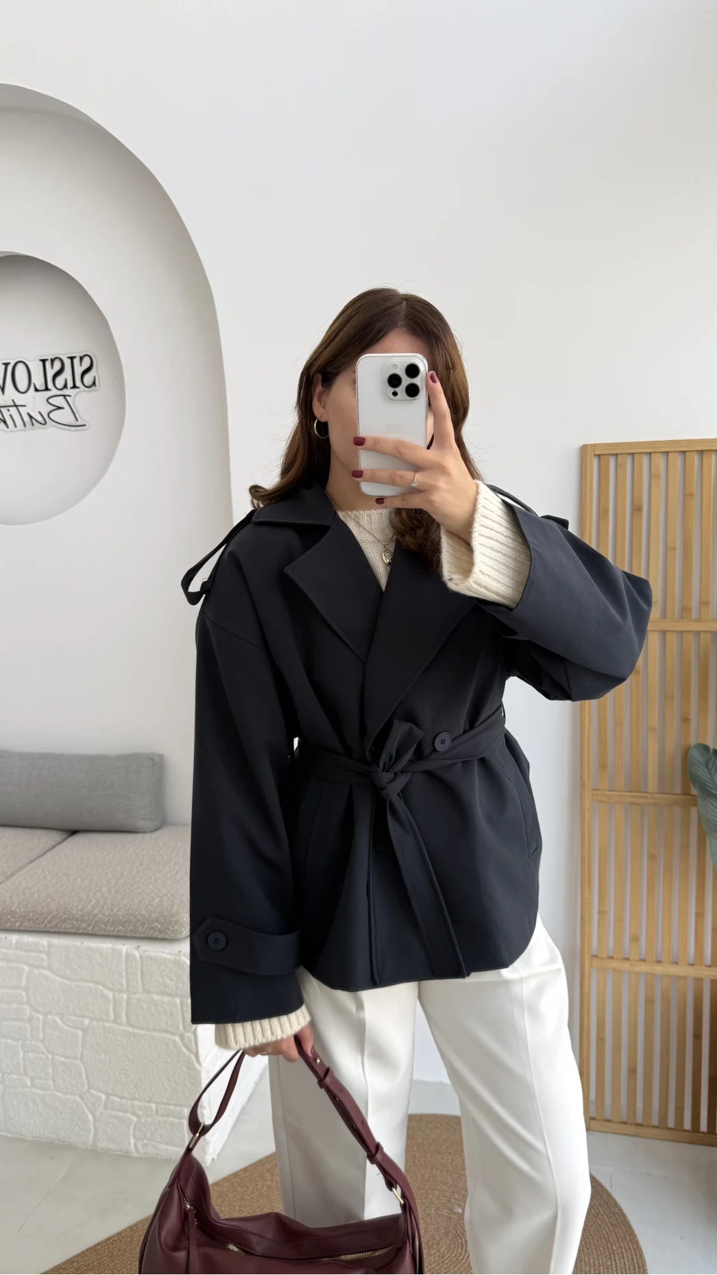 Anastasia Kuşaklı Kısa Trençkot - Lacivert - Kod: 9609