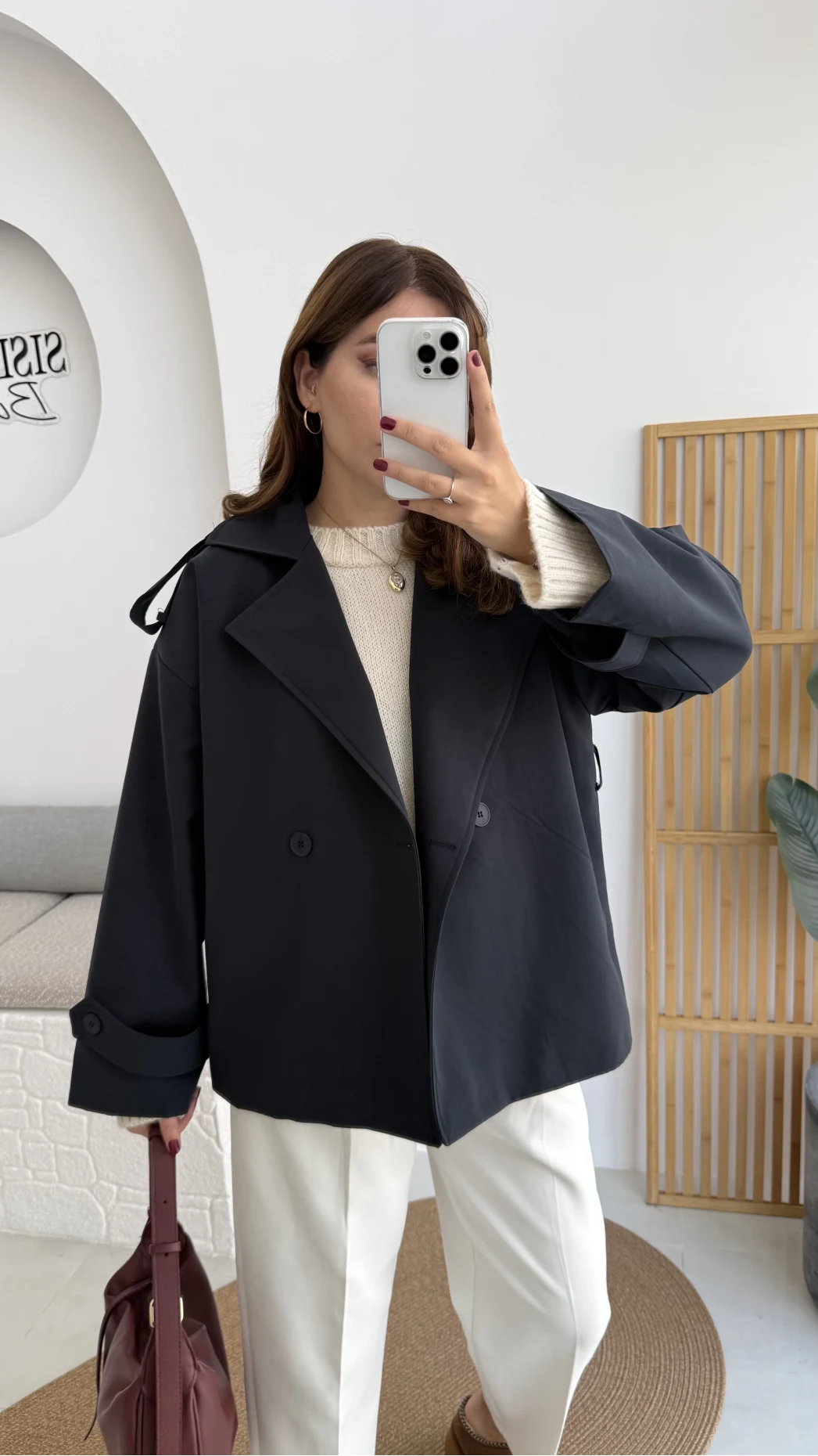 Anastasia Kuşaklı Kısa Trençkot - Lacivert - Kod: 9609