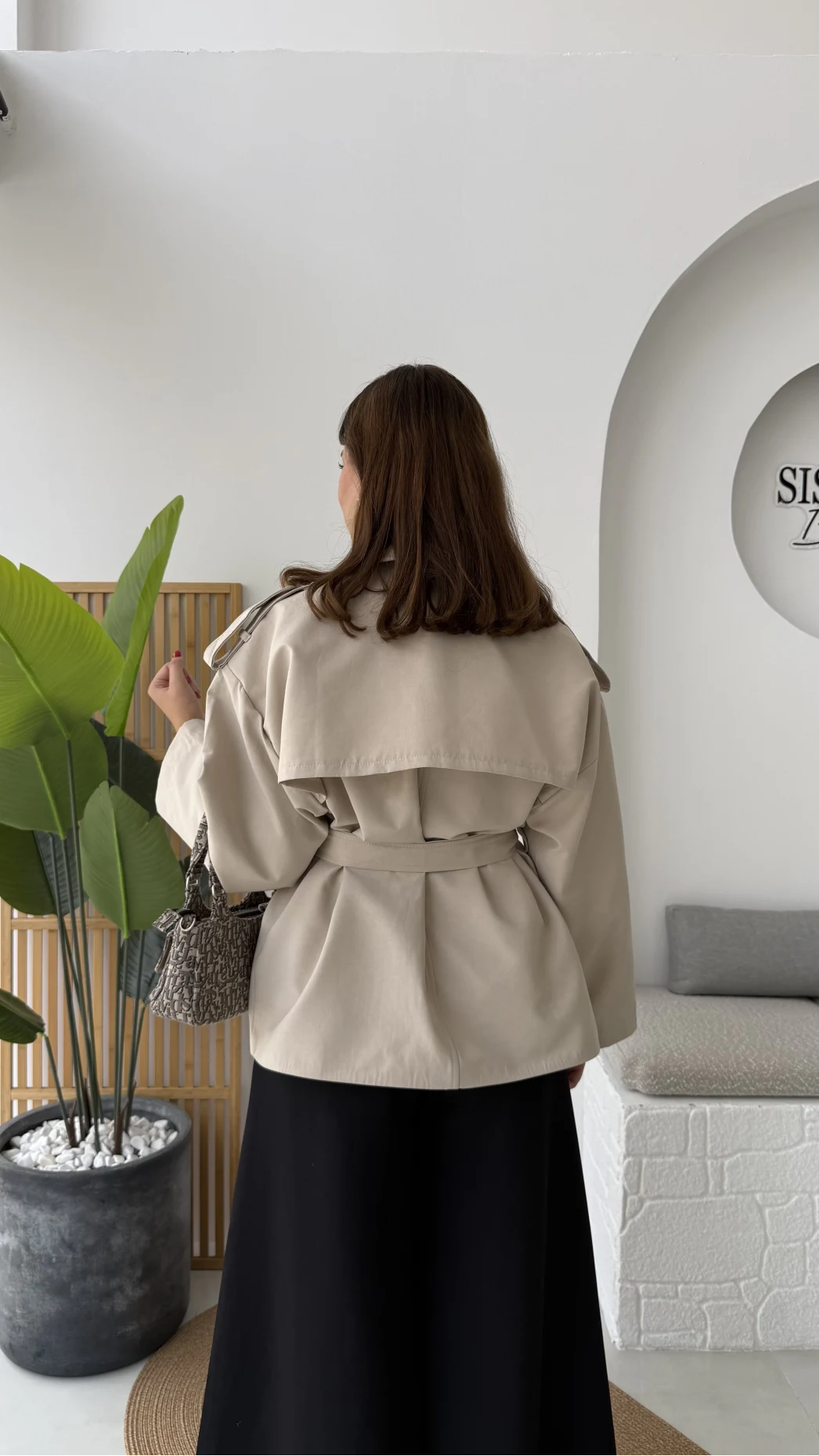 Anastasia Kuşaklı Kısa Trençkot - Taş - Kod: 9609