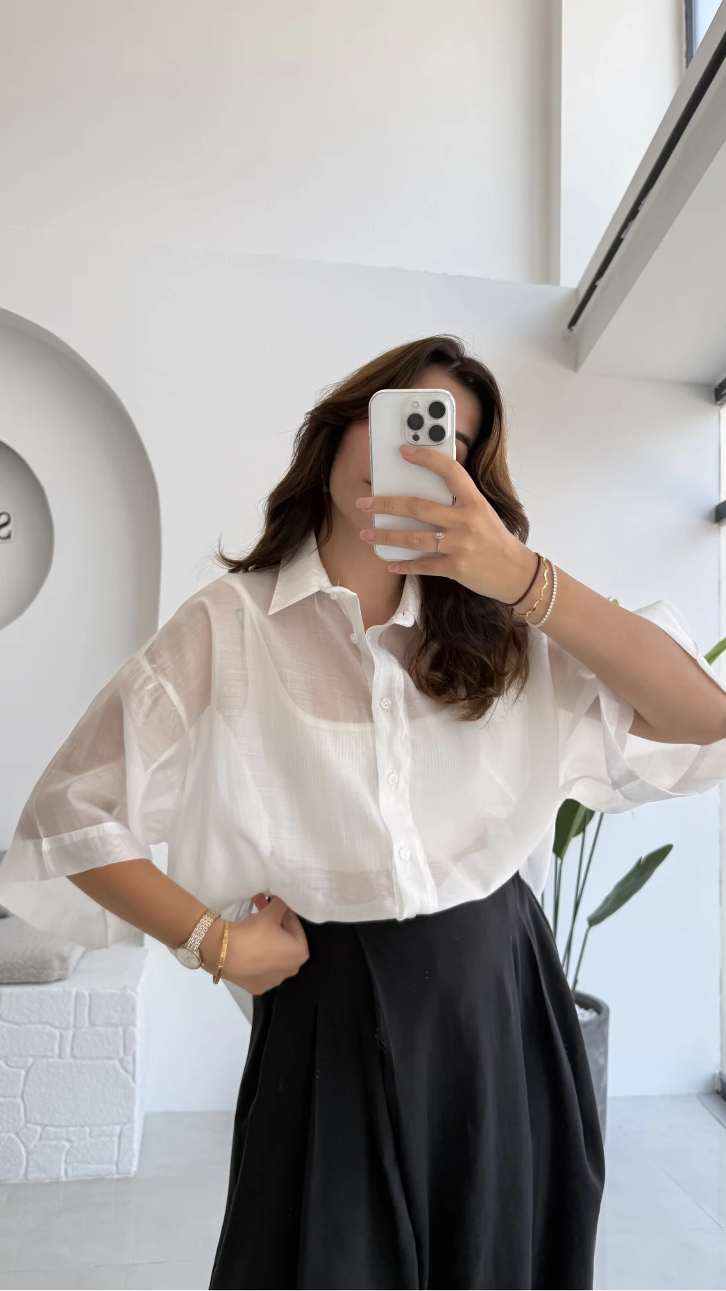 Andora Oversize İpeksi Gömlek - Beyaz - Kod: 4927