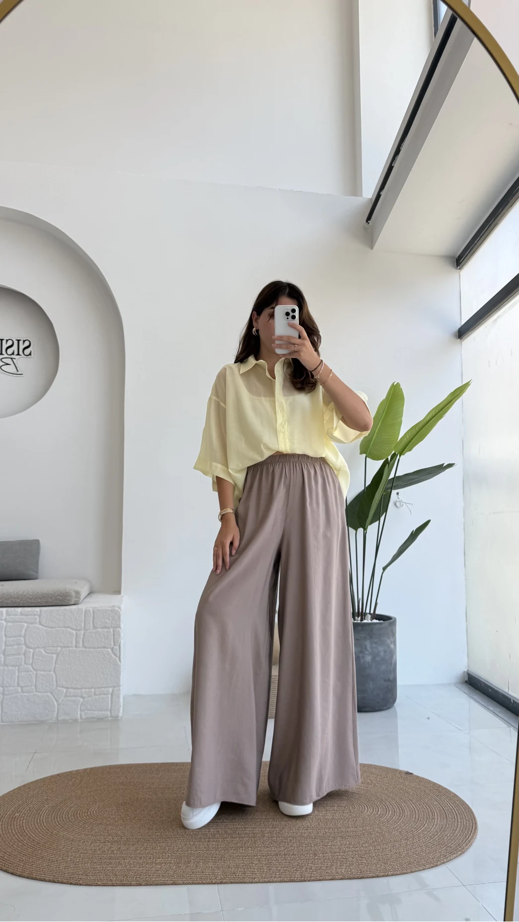 Andora Oversize İpeksi Gömlek - Sarı - Kod: 4927