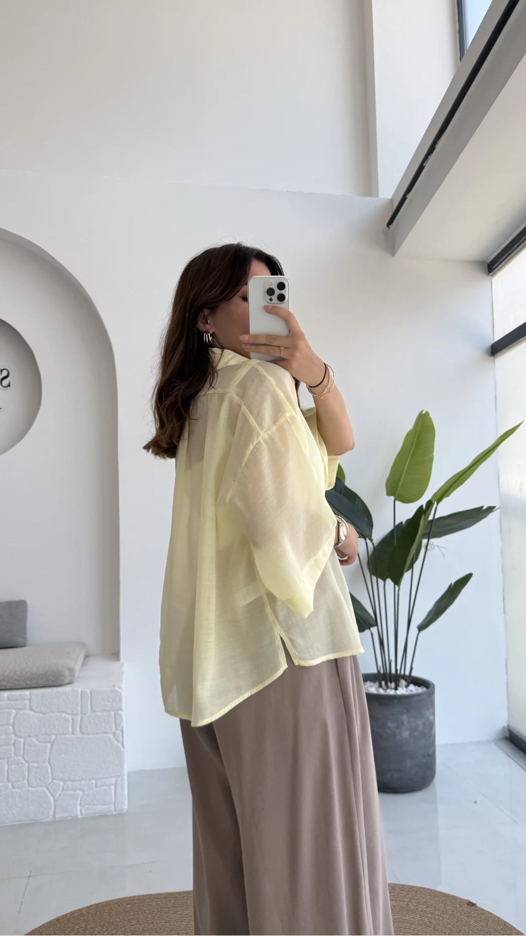 Andora Oversize İpeksi Gömlek - Sarı - Kod: 4927