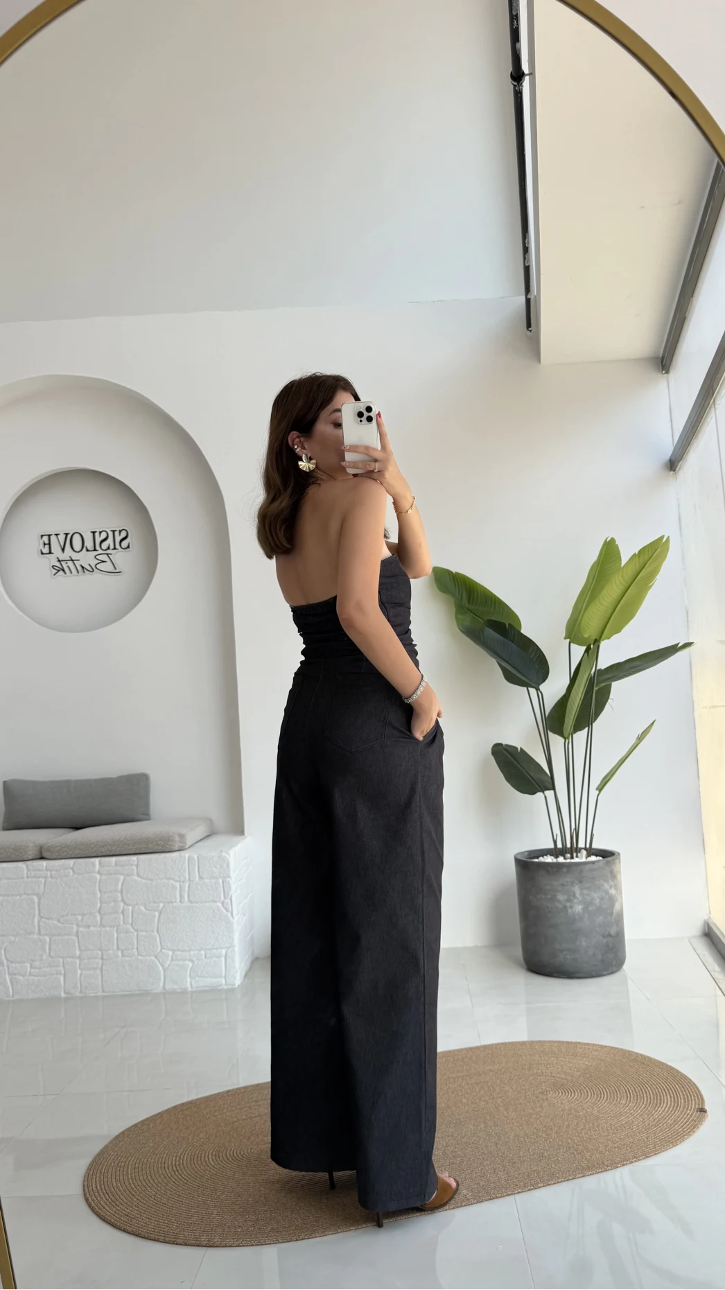 Angela Denim Straplez Bluz Pantolon Takım - 2025148