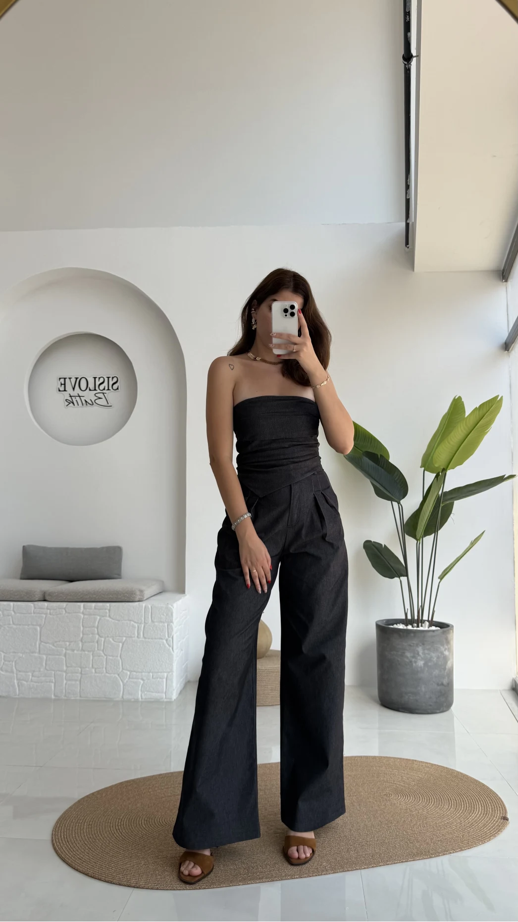 Angela Denim Straplez Bluz Pantolon Takım - 2025148