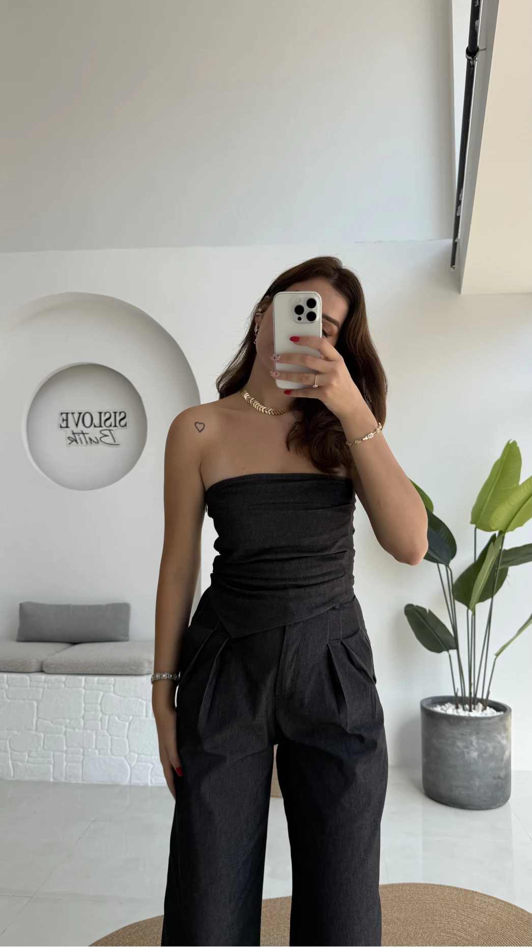 Angela Denim Straplez Bluz Pantolon Takım - 2025148