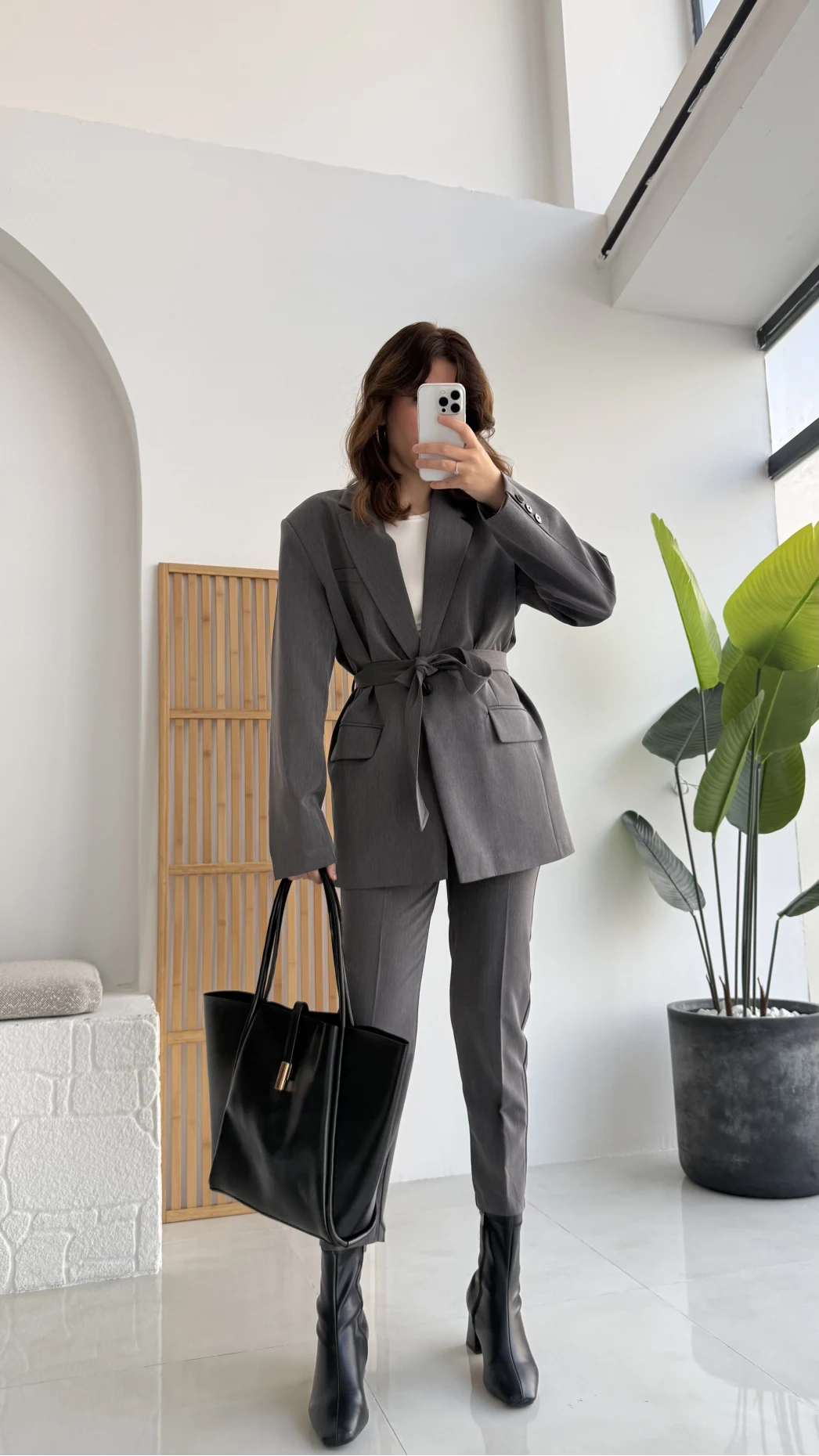 Antrasit Kemerli Ceket Pantolon Takım - KOD:9597