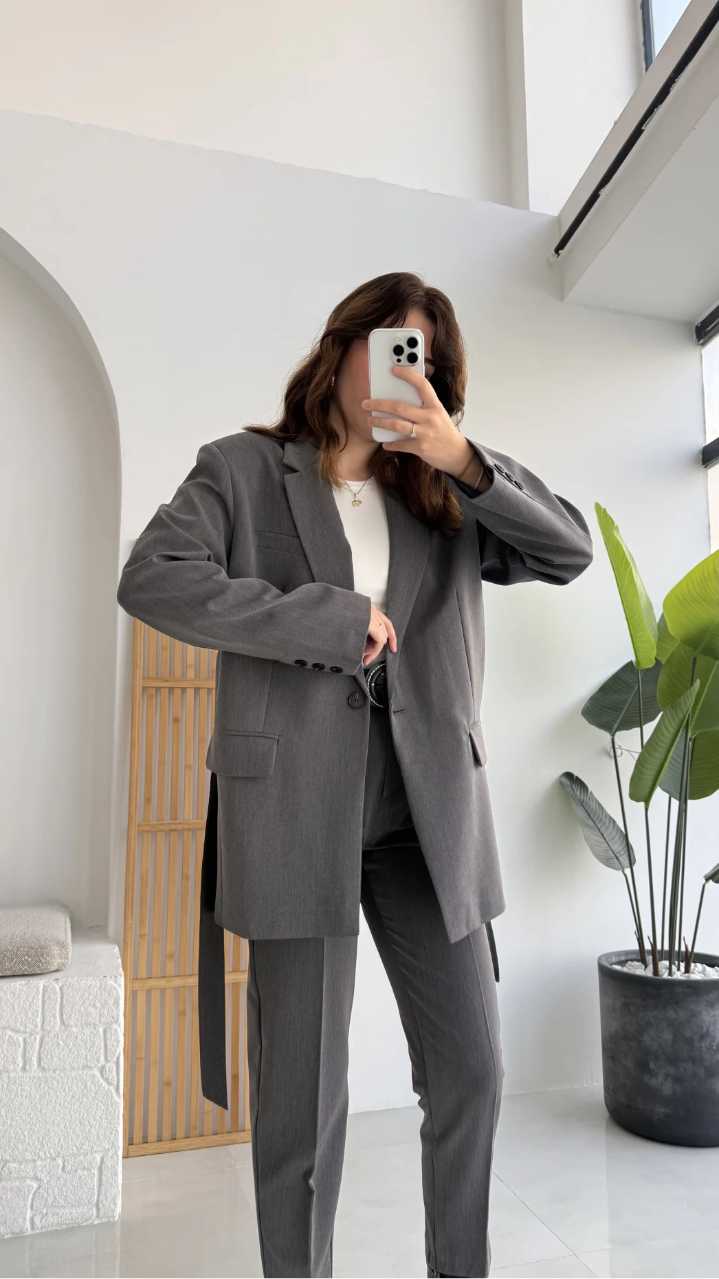 Antrasit Kemerli Ceket Pantolon Takım - KOD:9597