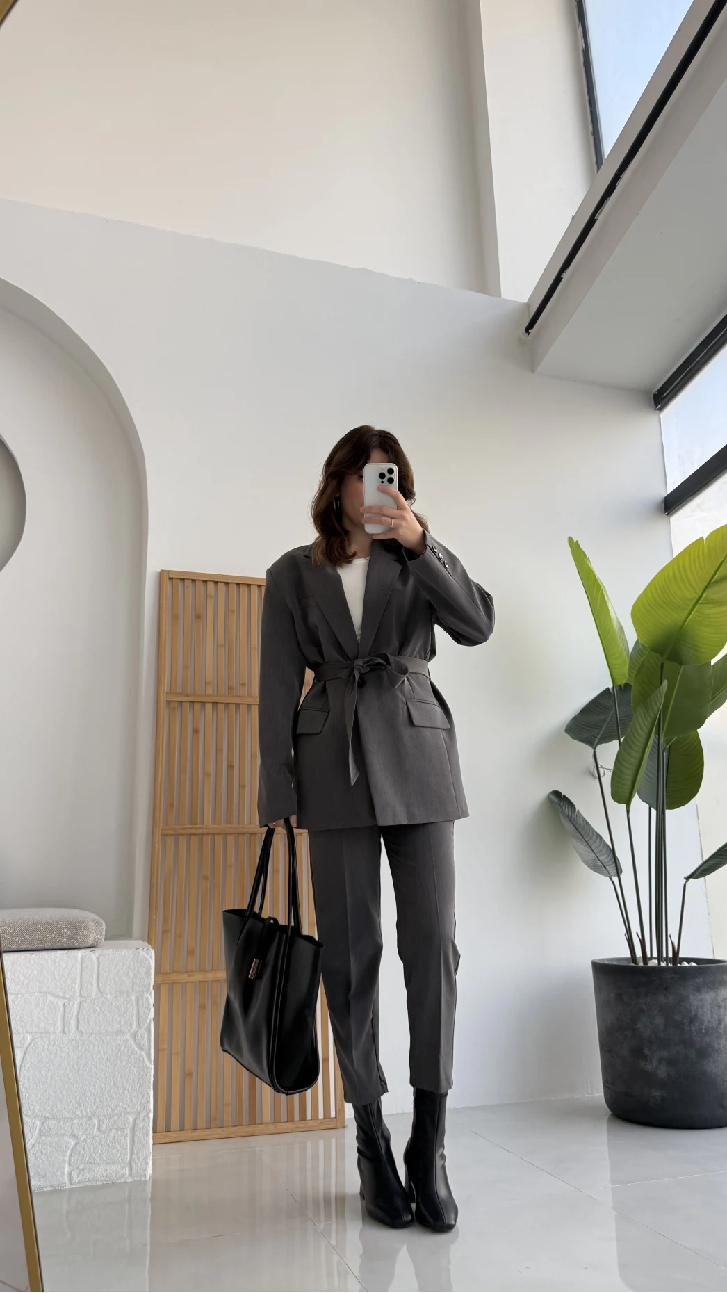 Antrasit Kemerli Ceket Pantolon Takım - KOD:9597