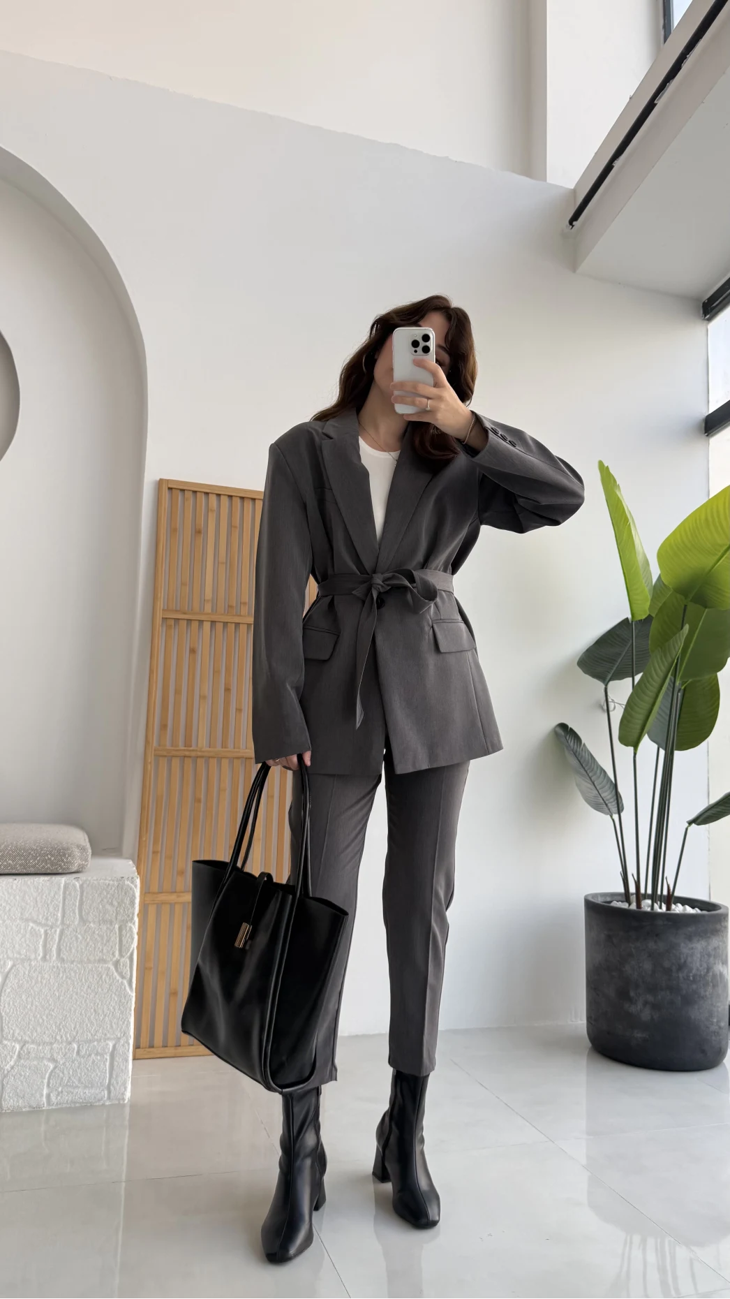 Antrasit Kemerli Ceket Pantolon Takım - KOD:9597