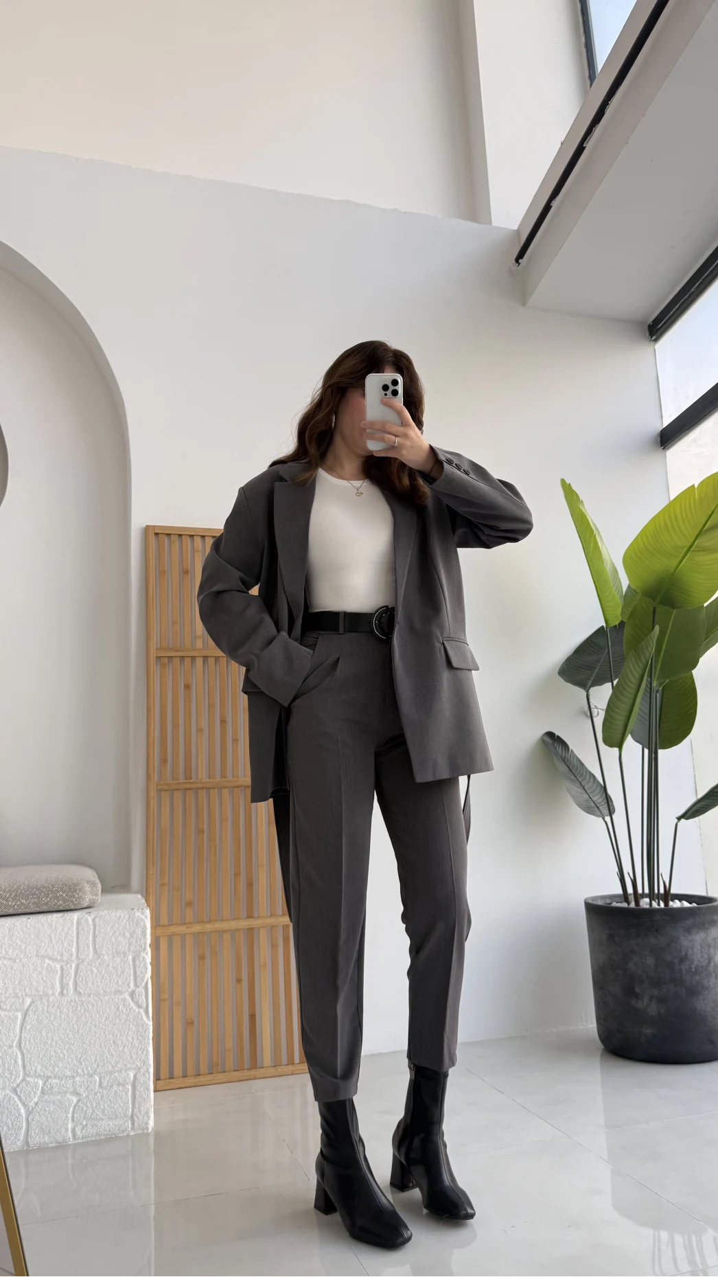 Antrasit Kemerli Ceket Pantolon Takım - KOD:9597