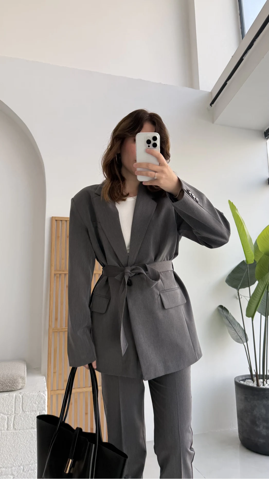 Antrasit Kemerli Ceket Pantolon Takım - KOD:9597