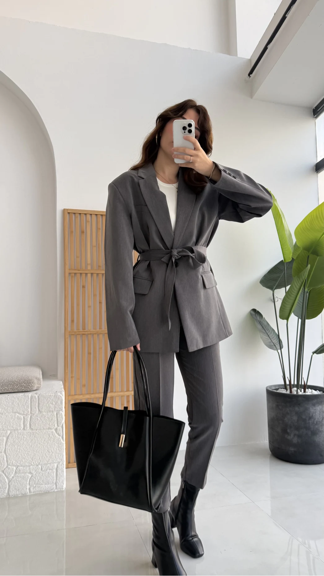 Antrasit Kemerli Ceket Pantolon Takım - KOD:9597