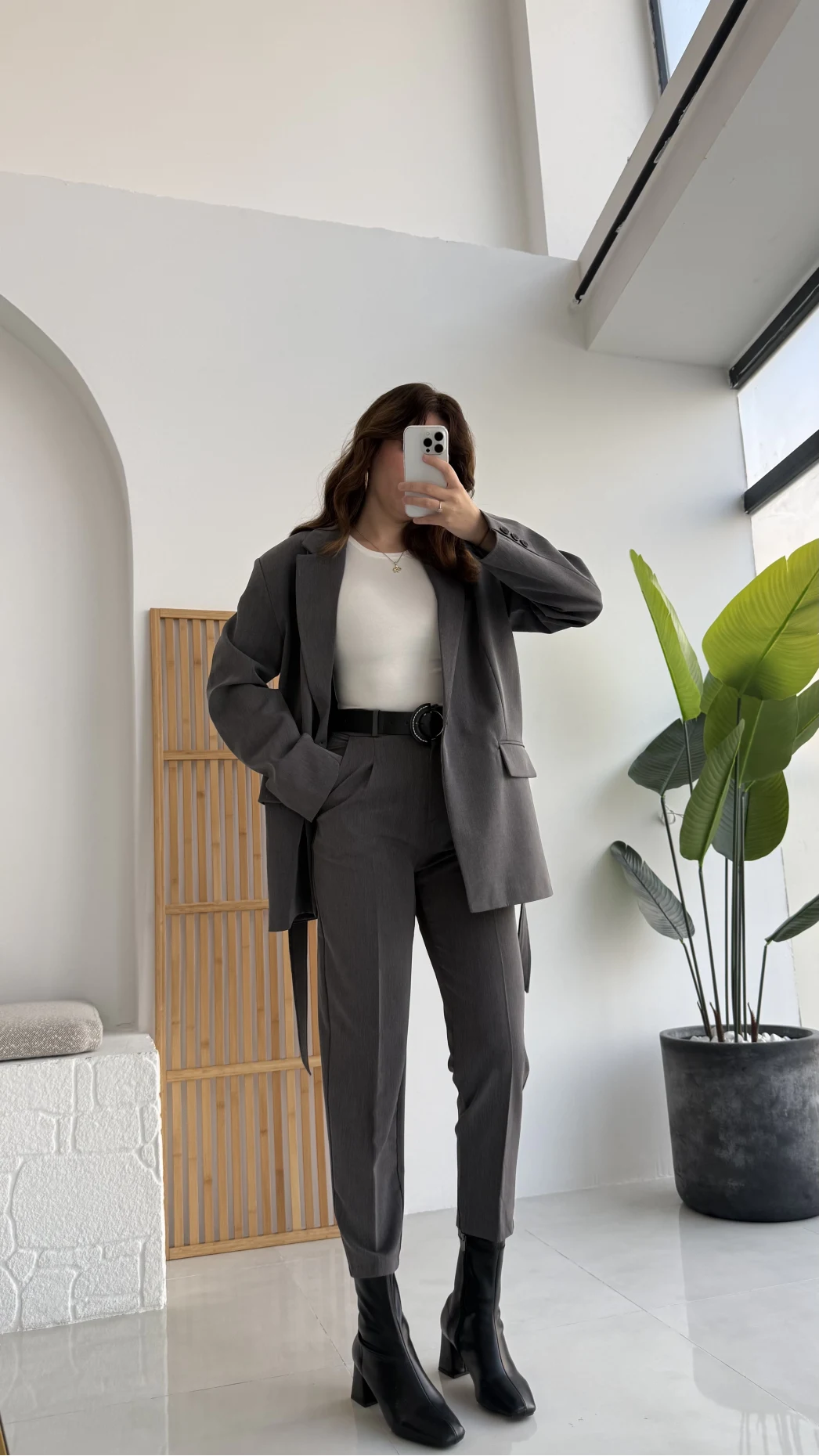 Antrasit Kemerli Ceket Pantolon Takım - KOD:9597