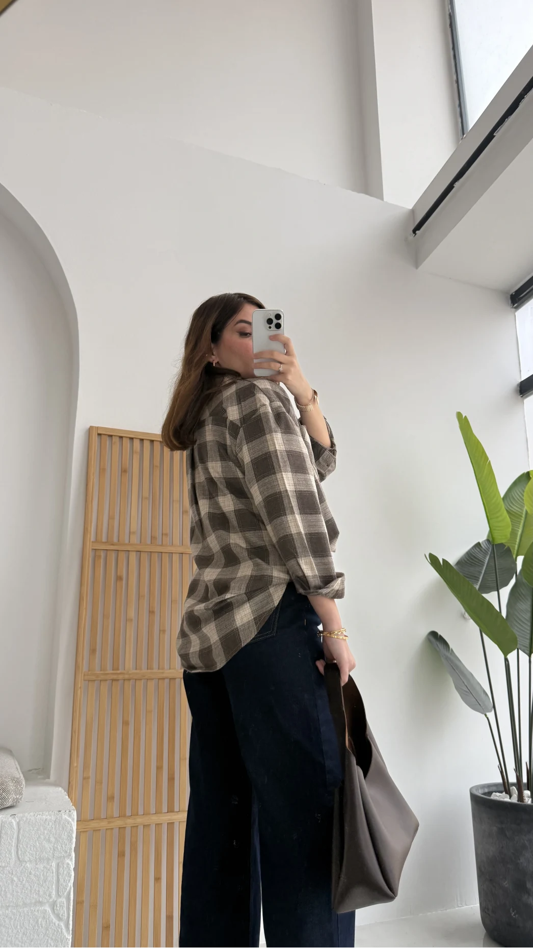 April Ekose Desenli Tek Cepli Gömlek - Kahverengi