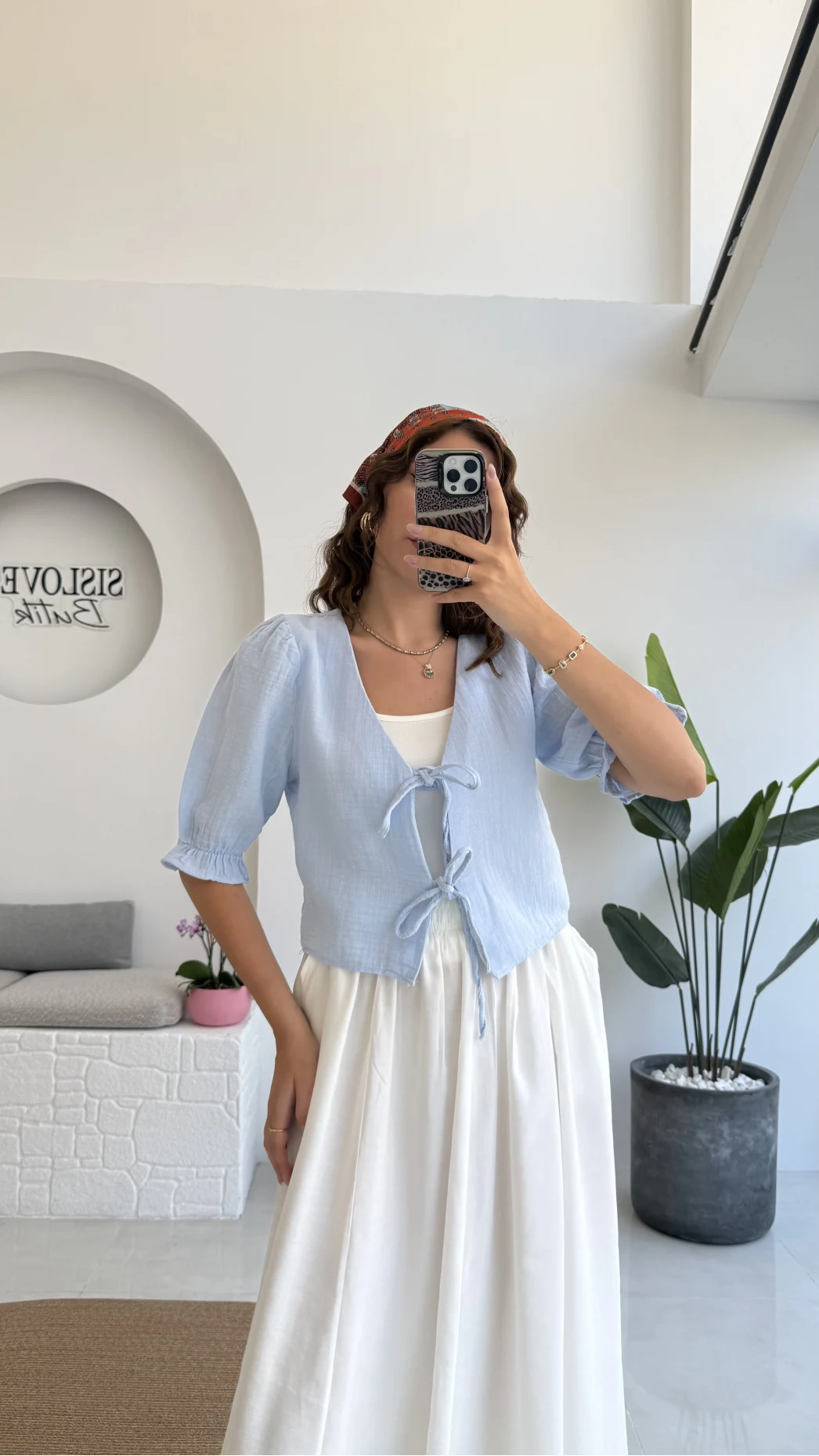 1017 - Arin Kolu Lastik Detay Bluz - Bebe Mavisi