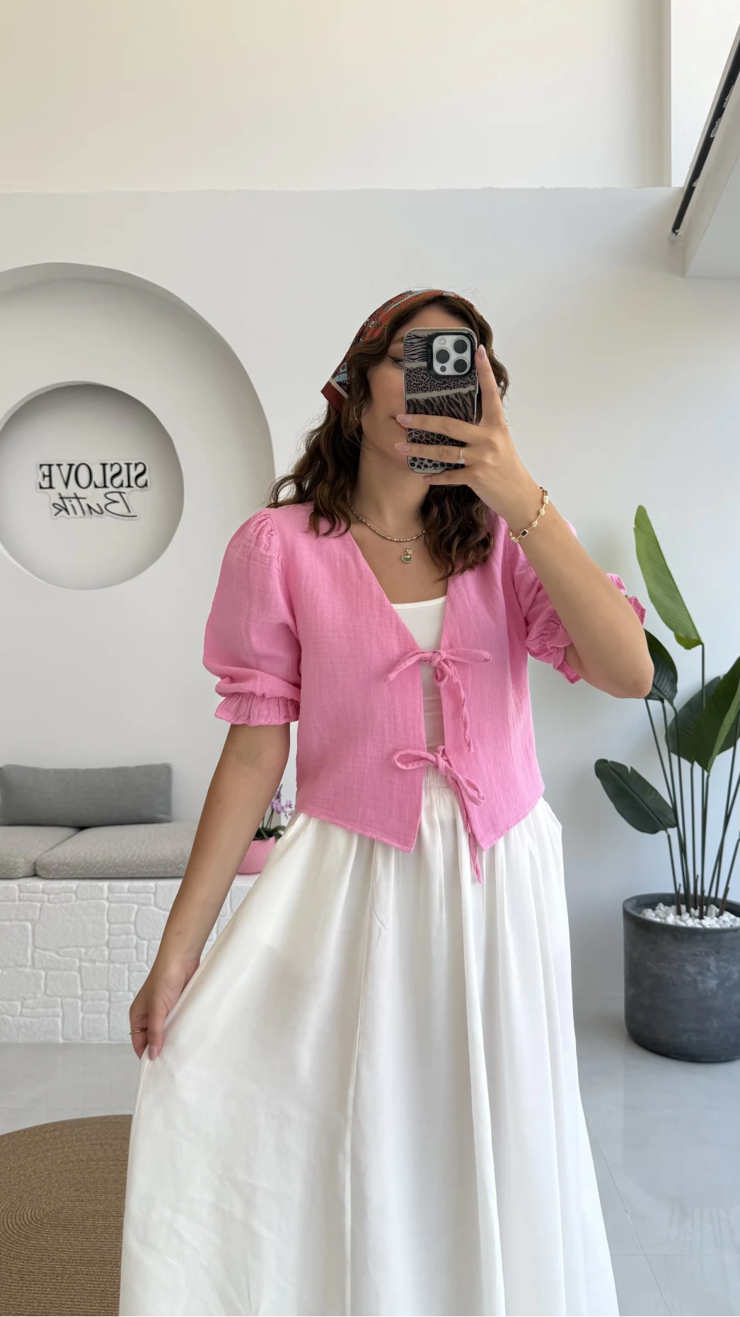 1017 - Arin Kolu Lastik Detay Bluz - Şeker Pembesi