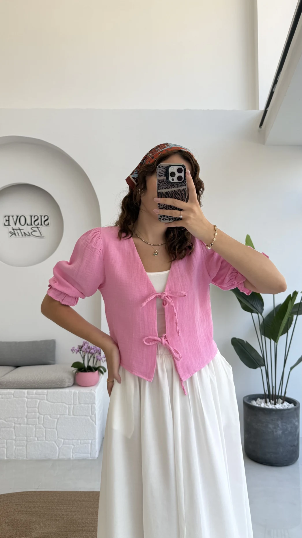 1017 - Arin Kolu Lastik Detay Bluz - Şeker Pembesi