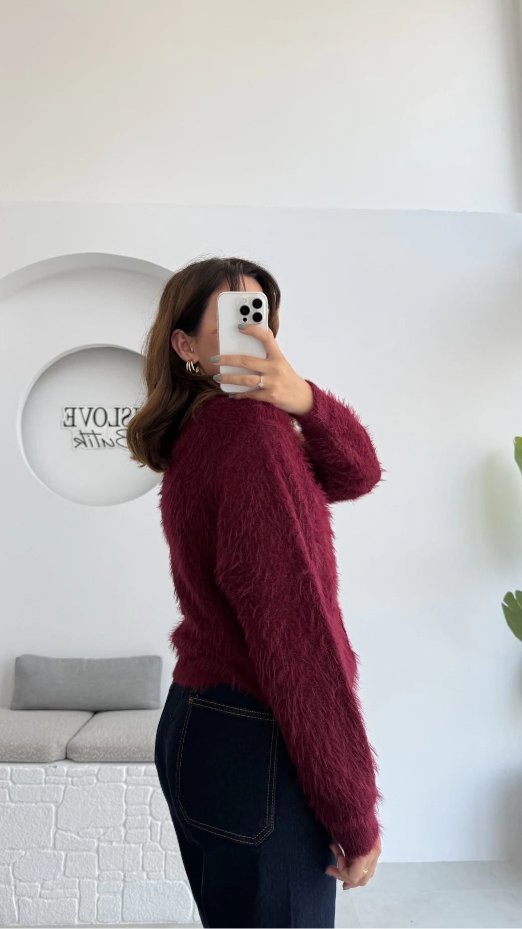 Arjana Kalp Düğmeli Sakallı Hırka - Bordo - Kod: 25502