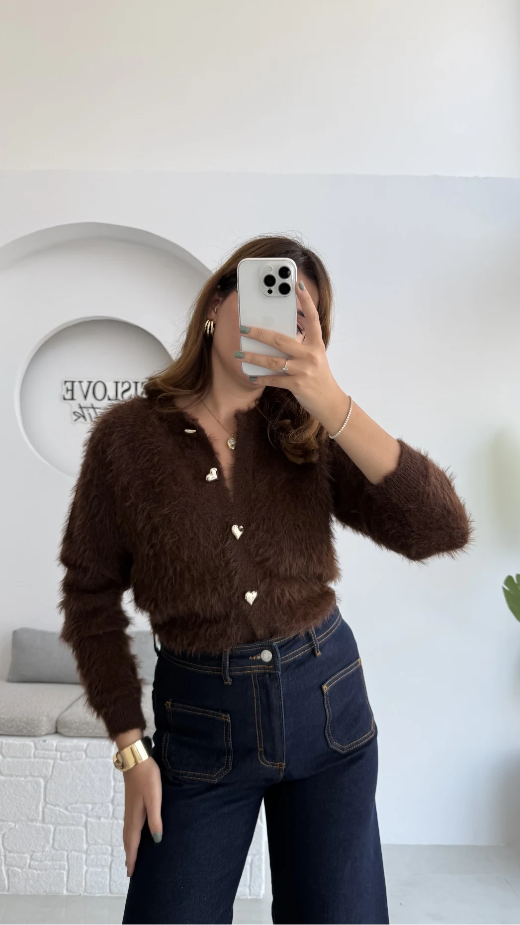 Arjana Kalp Düğmeli Sakallı Hırka - Kahverengi - Kod: 25502