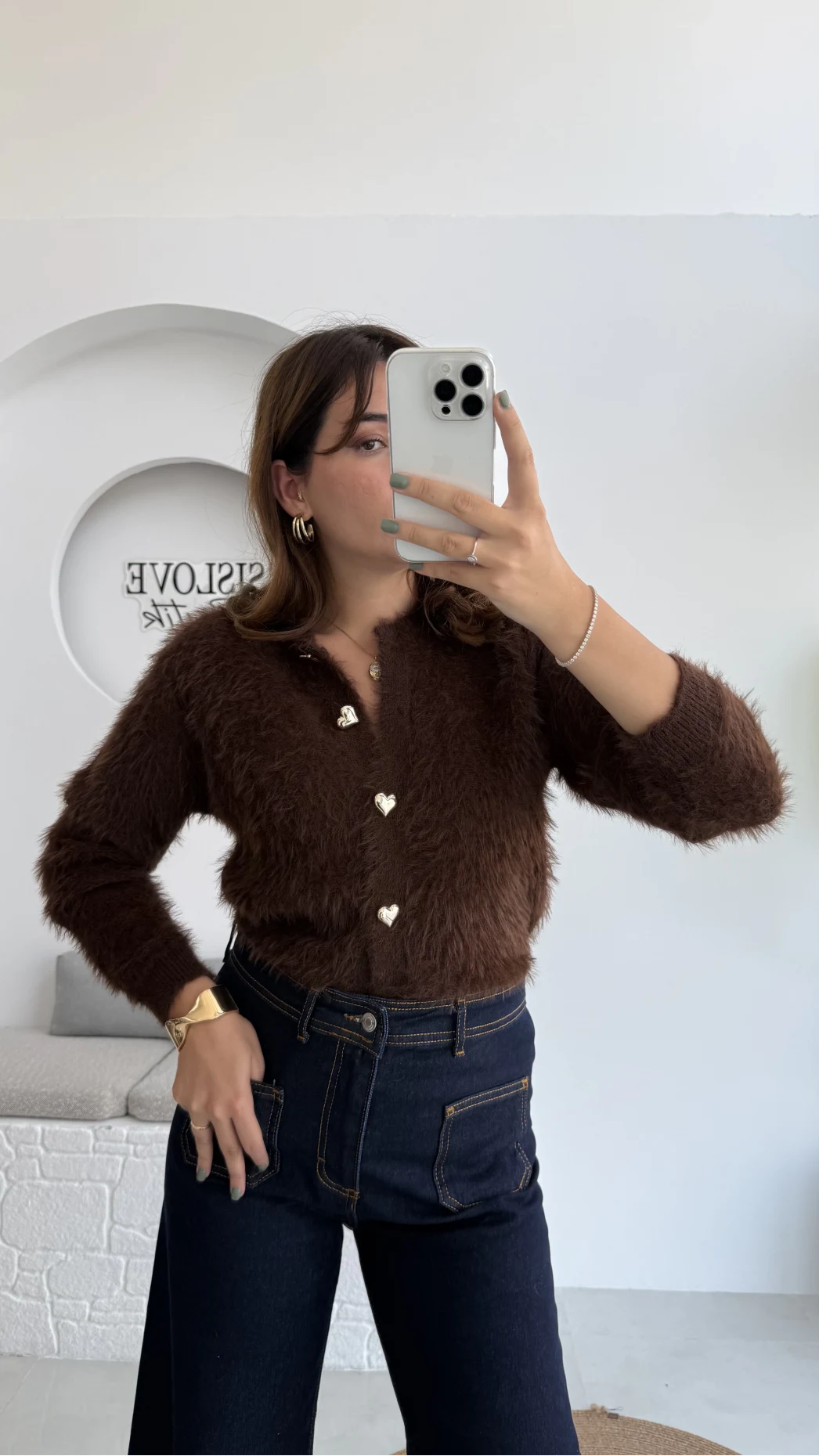 Arjana Kalp Düğmeli Sakallı Hırka - Kahverengi - Kod: 25502