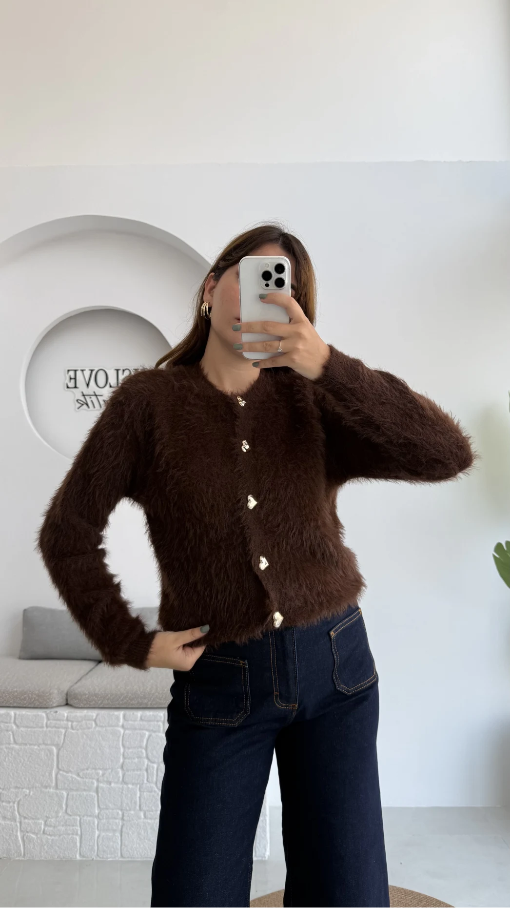 Arjana Kalp Düğmeli Sakallı Hırka - Kahverengi - Kod: 25502