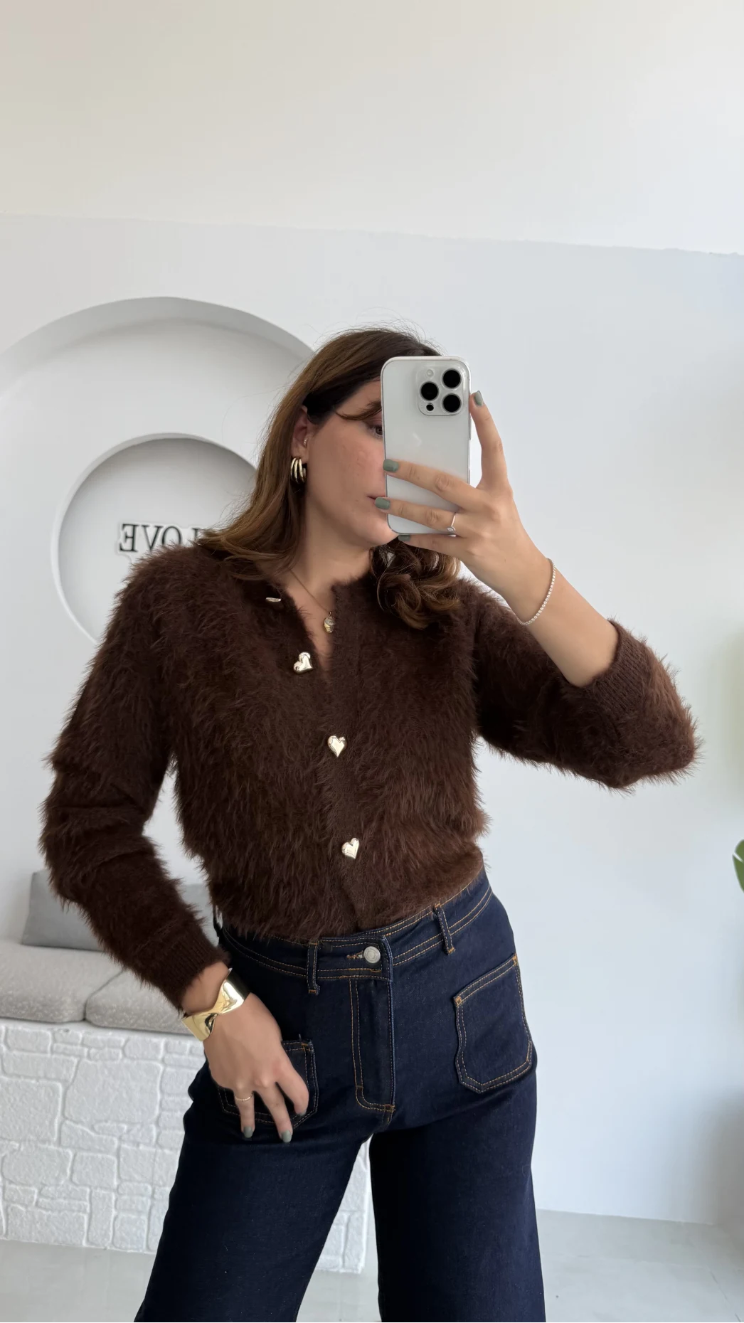 Arjana Kalp Düğmeli Sakallı Hırka - Kahverengi - Kod: 25502