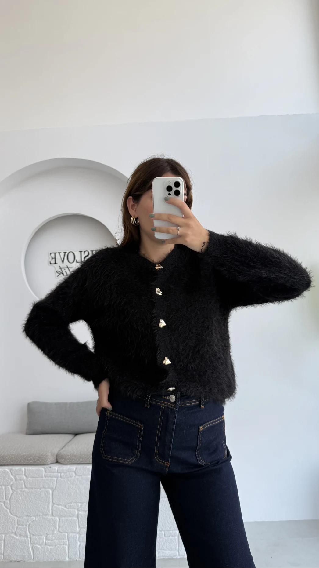 Arjana Kalp Düğmeli Sakallı Hırka - Siyah - Kod: 25502