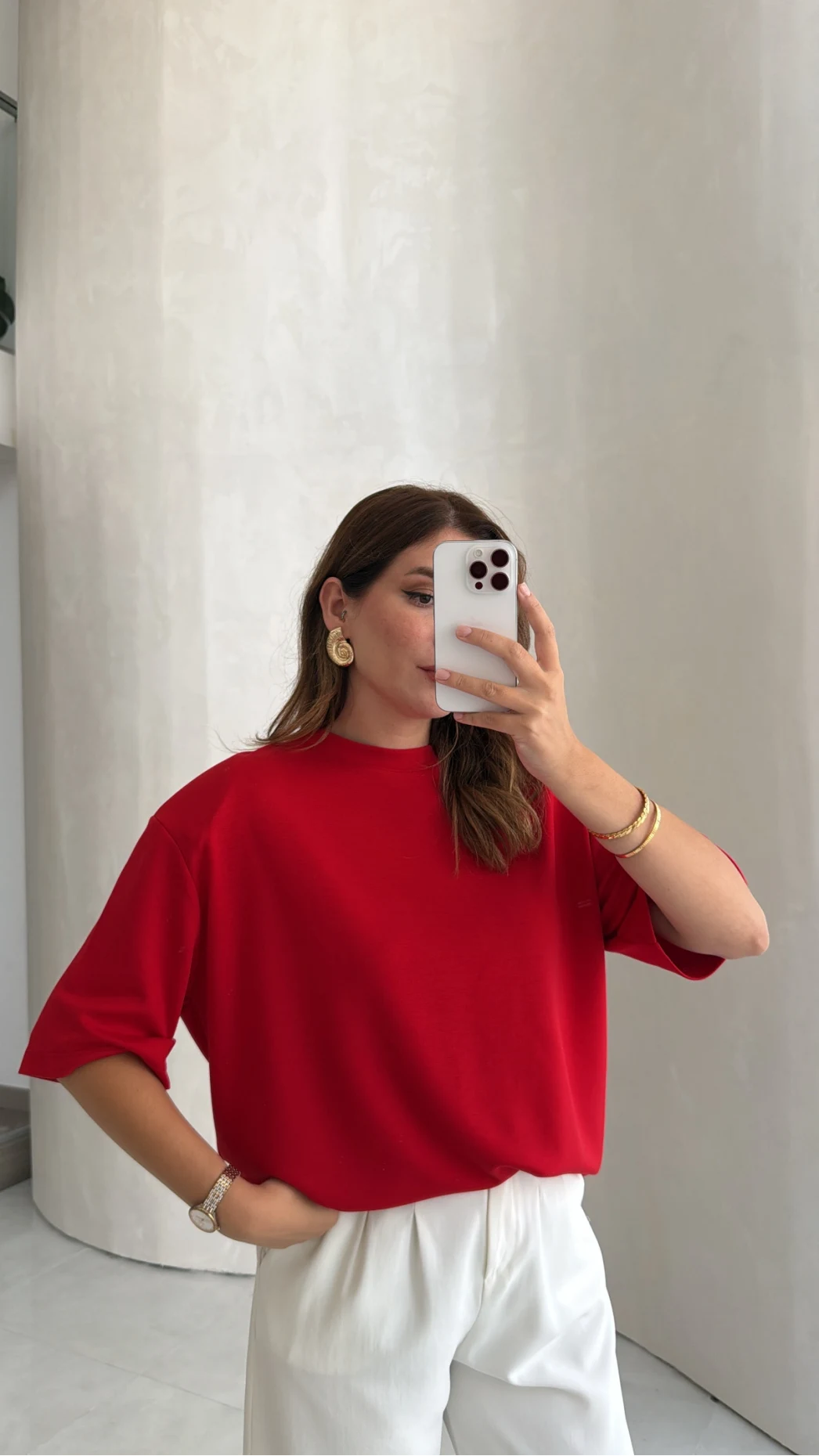Arkası Taşlı Kalp Detaylı Tshirt - Kırmızı