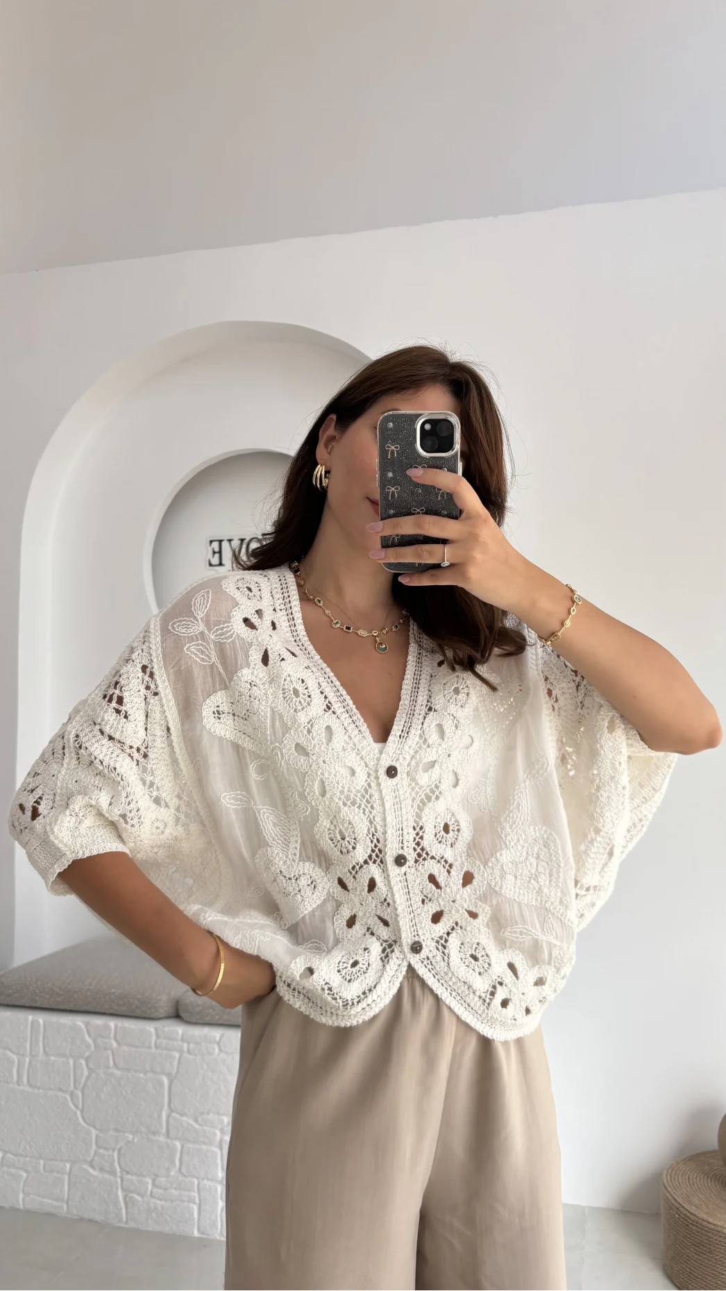 Arya Dantel Detay Kimono - Kırık Beyaz - 38866