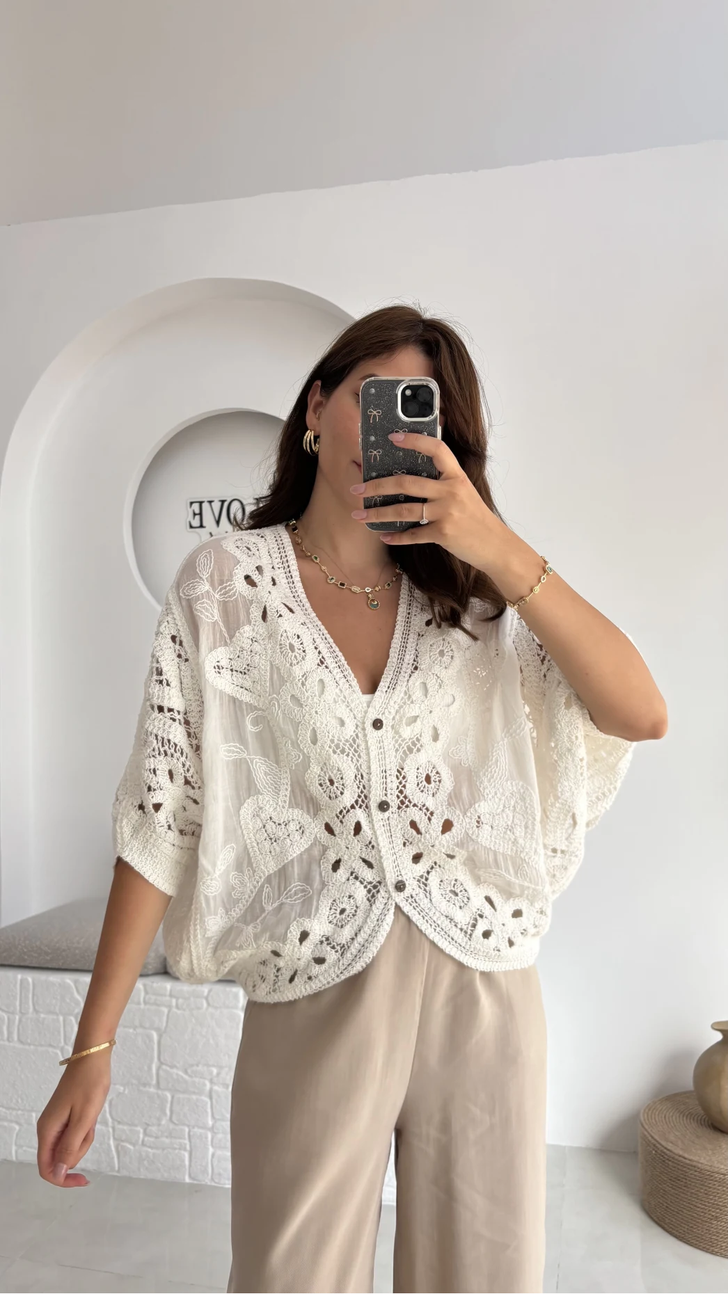 Arya Dantel Detay Kimono - Kırık Beyaz - 38866