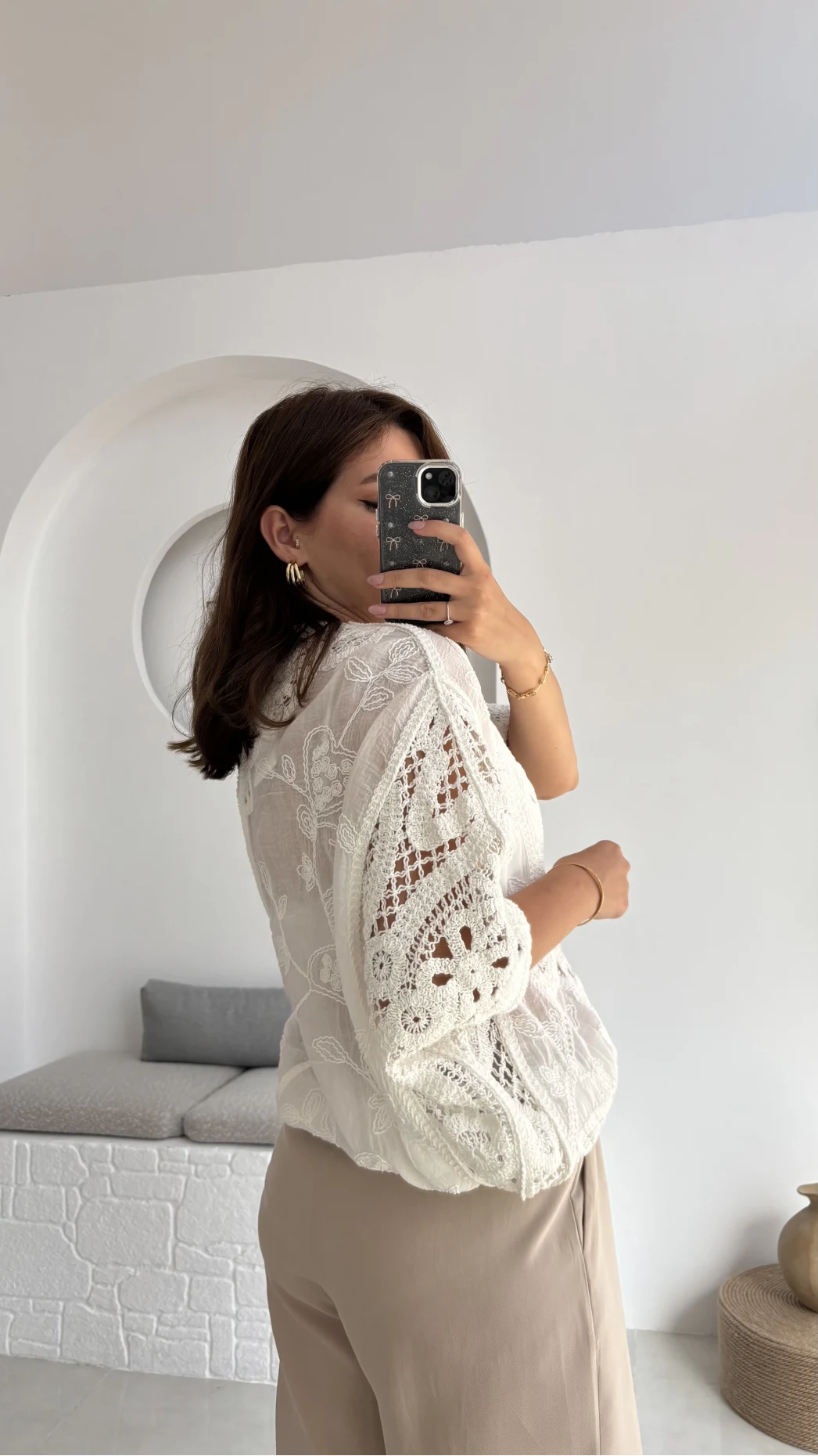 Arya Dantel Detay Kimono - Kırık Beyaz - 38866