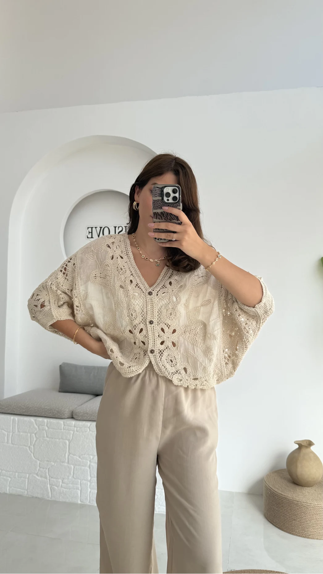 Arya Dantel Detay Kimono - Natural - 38866