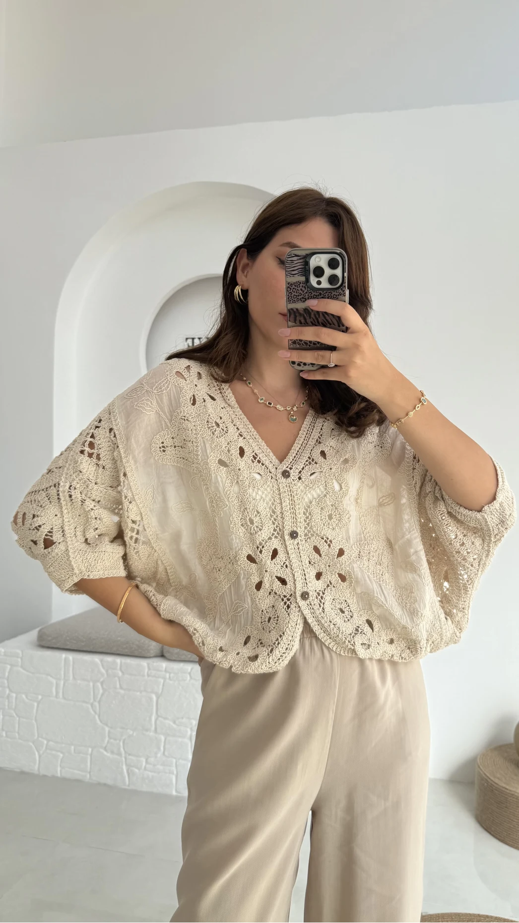 Arya Dantel Detay Kimono - Natural - 38866