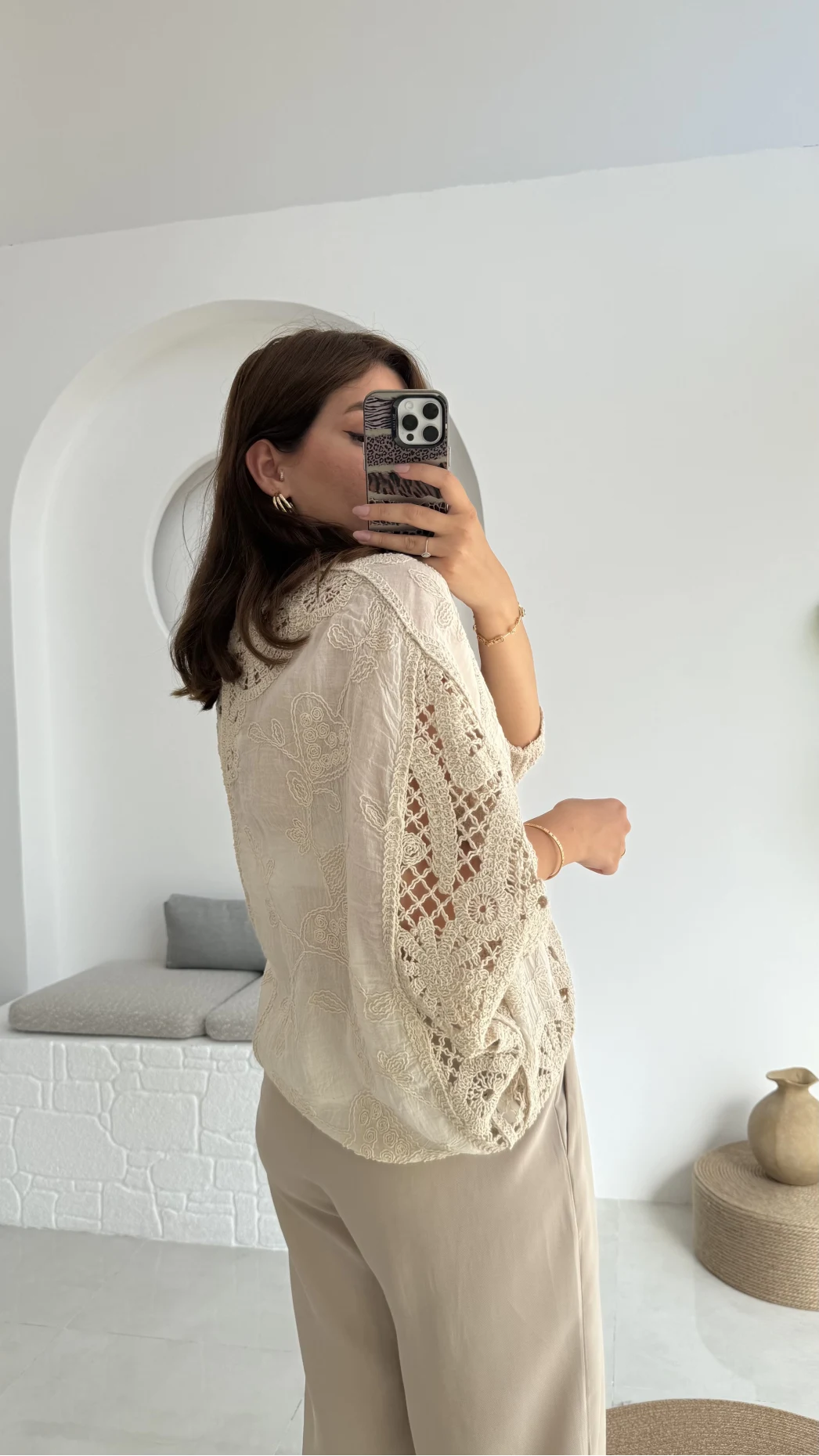 Arya Dantel Detay Kimono - Natural - 38866