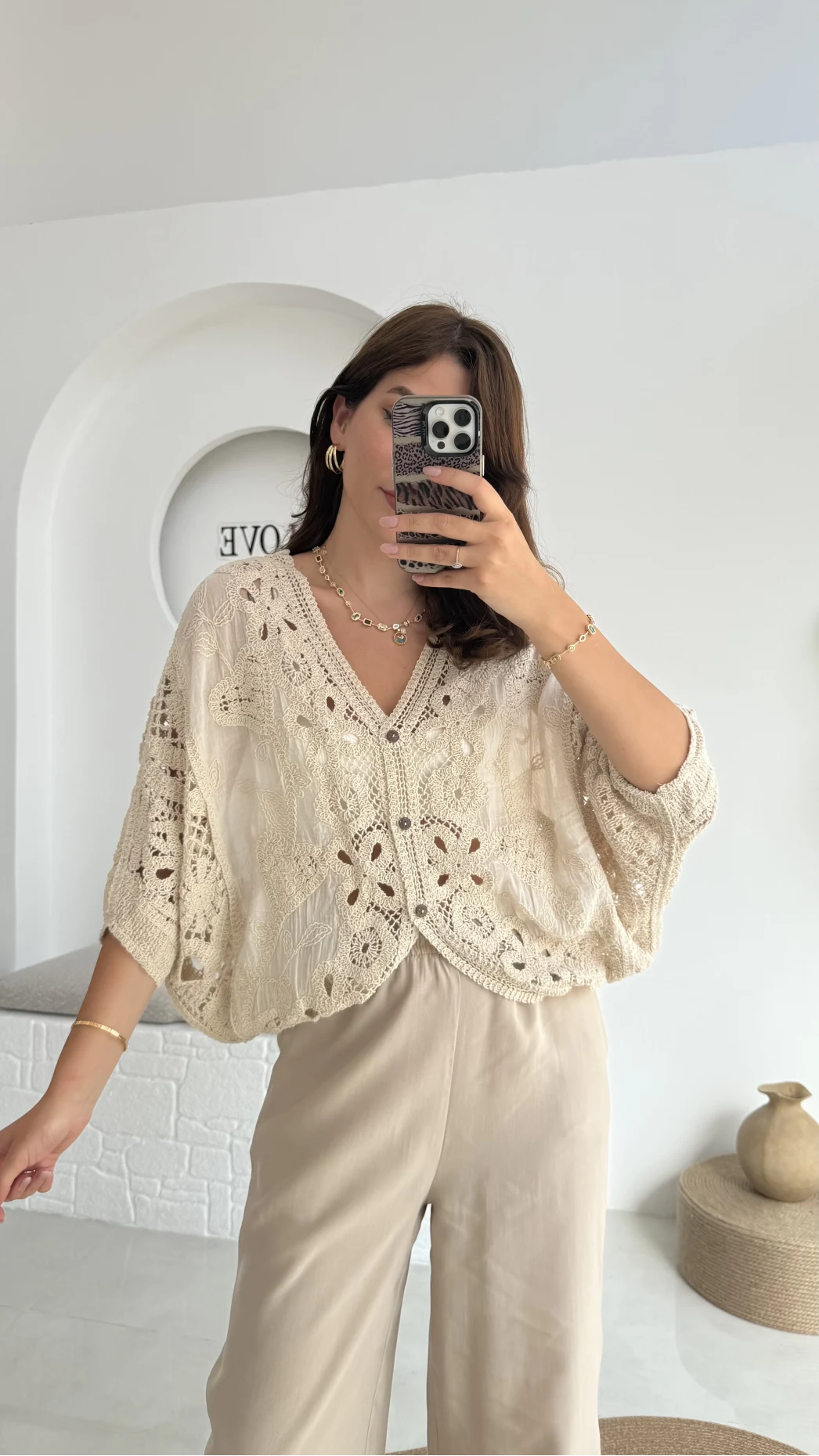 Arya Dantel Detay Kimono - Natural - 38866