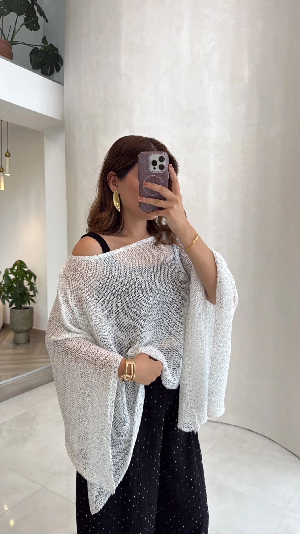 Asimetrik Kesim Kayık Yaka Pelerin Panço Üst - Ekru - Kod: 2777