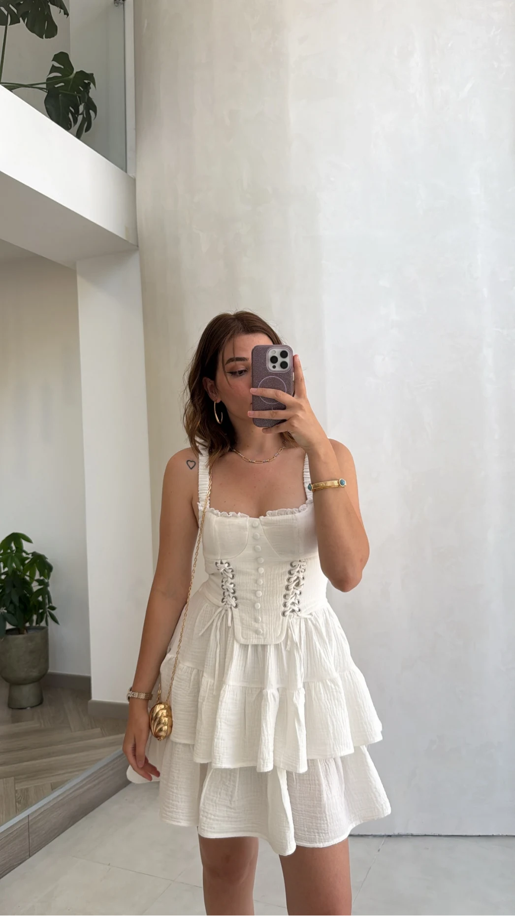Askılı Beli Gipeli Korse Mini Elbise - Beyaz - Kod: 930