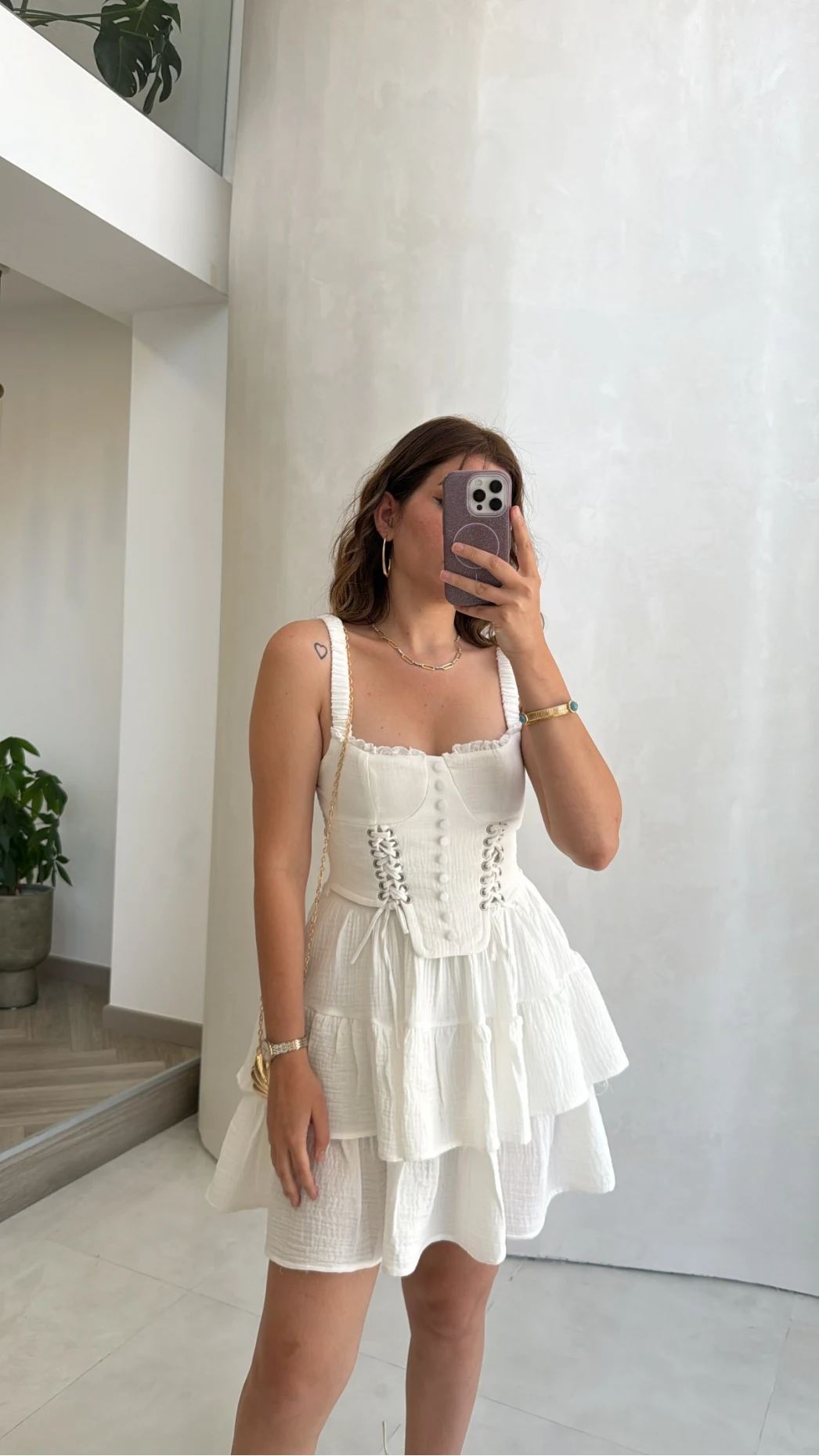 Askılı Beli Gipeli Korse Mini Elbise - Beyaz - Kod: 930