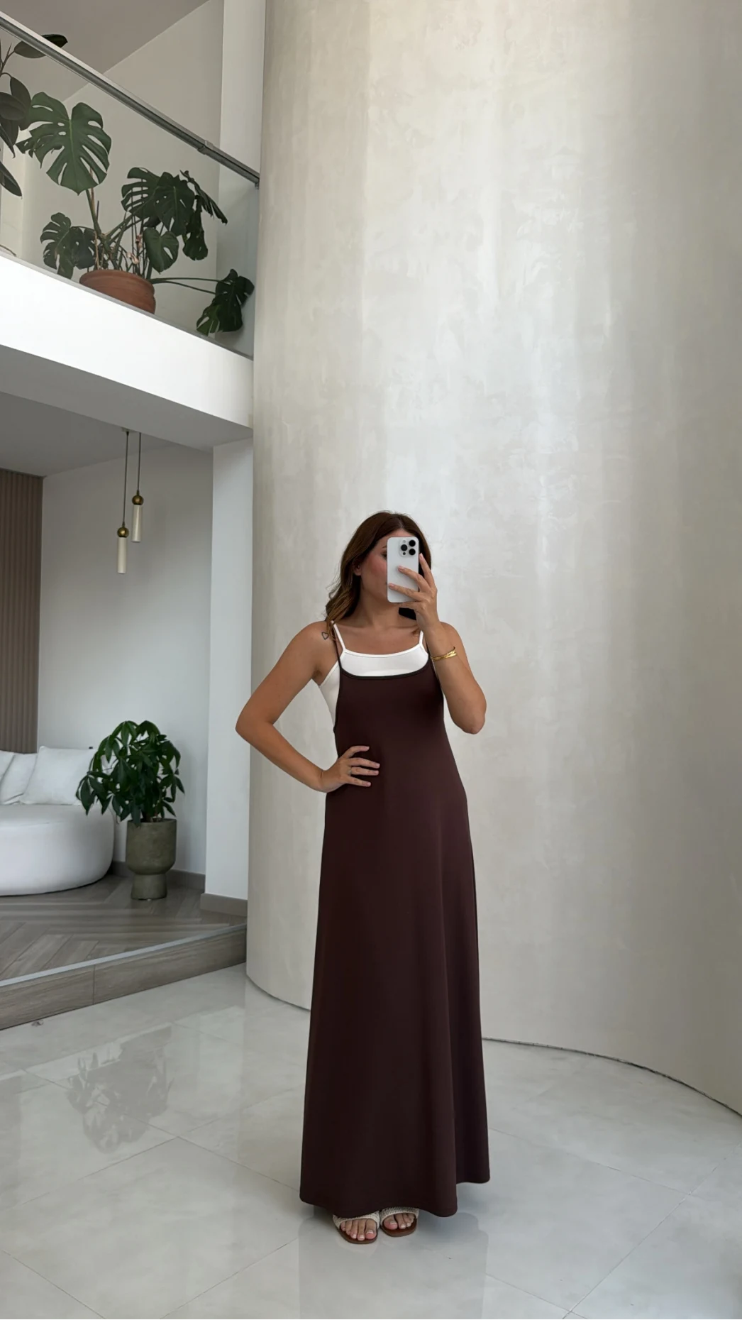 Askılı Body Detaylı Garnili Elbise - Kahve - Kod: 4171