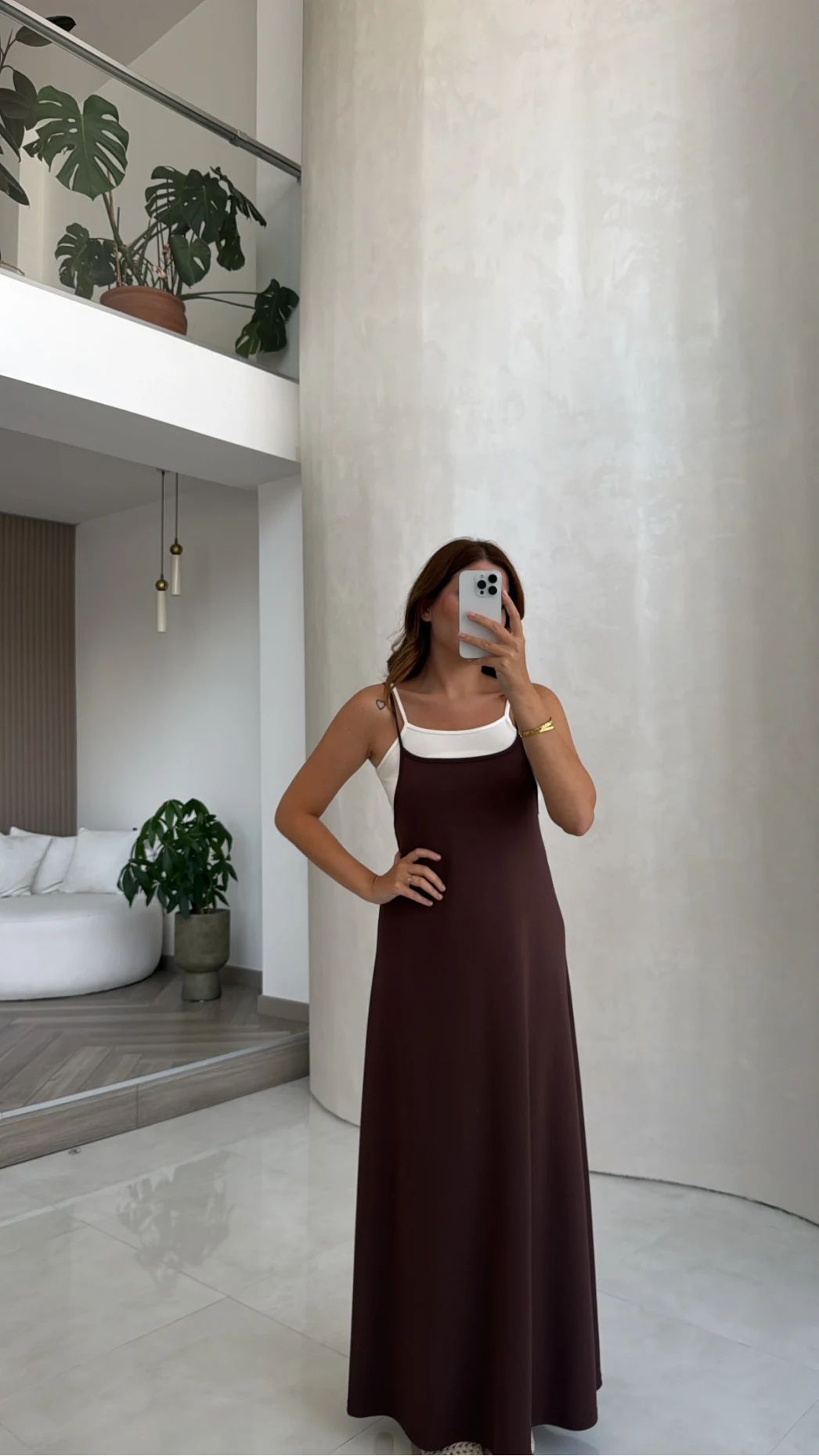 Askılı Body Detaylı Garnili Elbise - Kahve - Kod: 4171