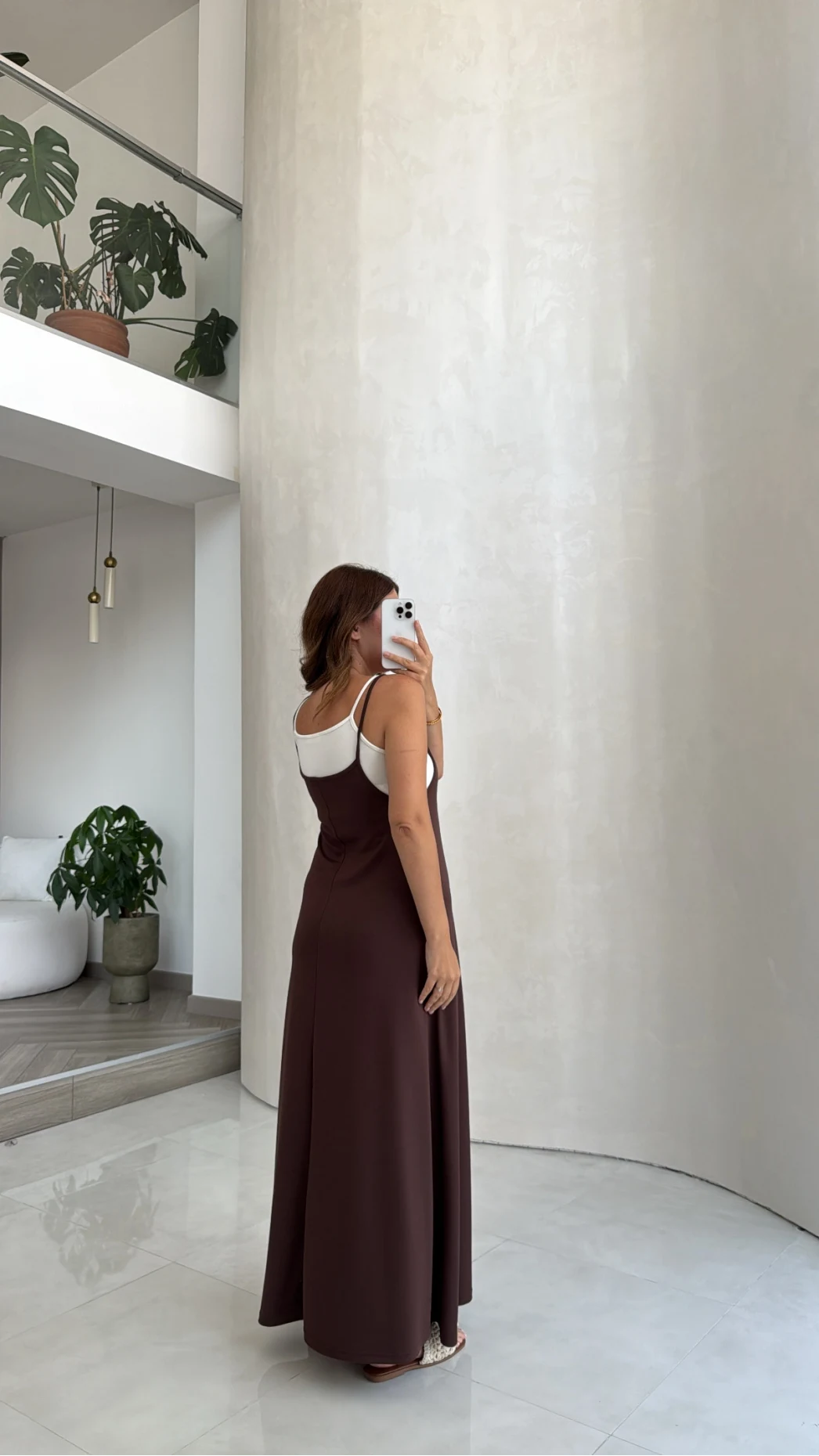Askılı Body Detaylı Garnili Elbise - Kahve - Kod: 4171
