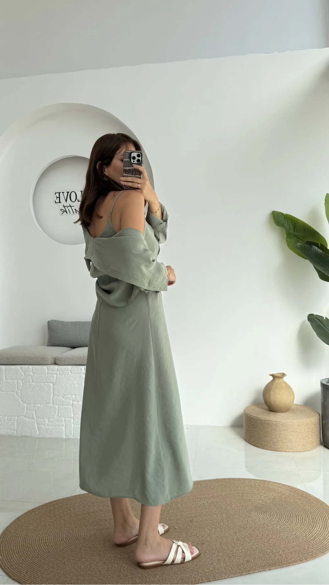 Askılı Gömlek Elbise Takım - 51153 - Çağla Yeşili