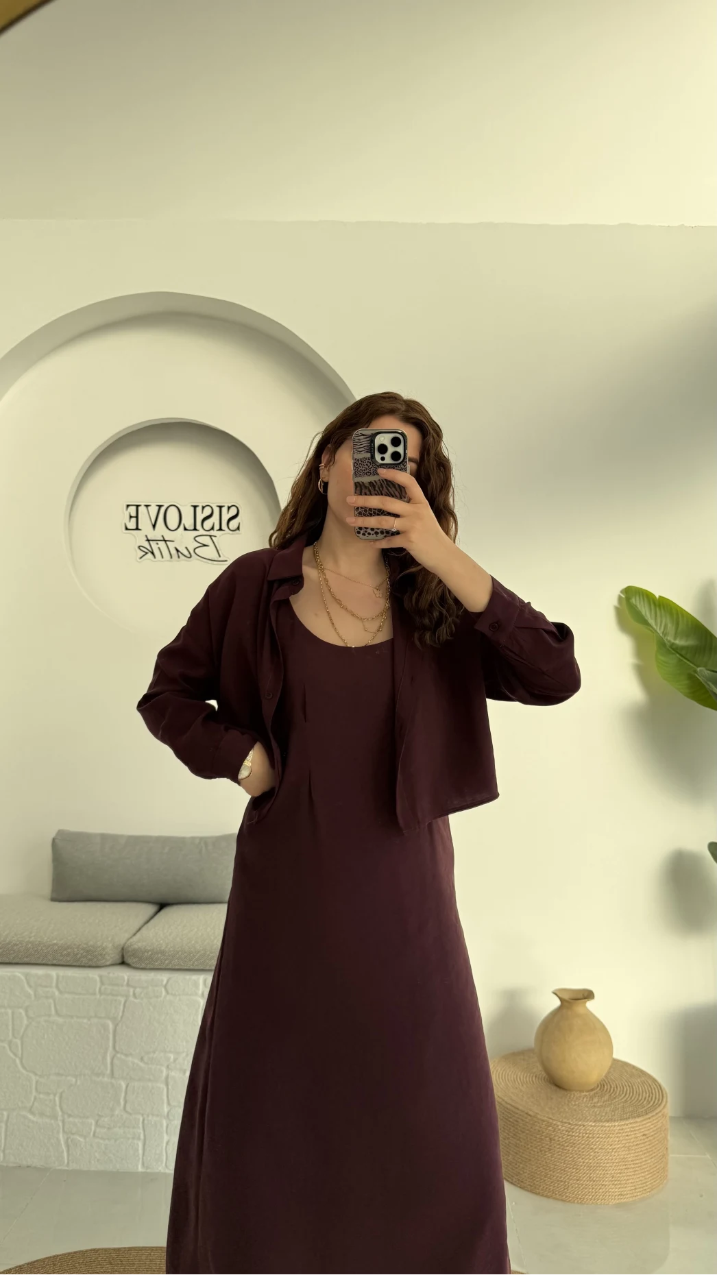 Askılı Gömlek Elbise Takım - 51153 - Mürdüm