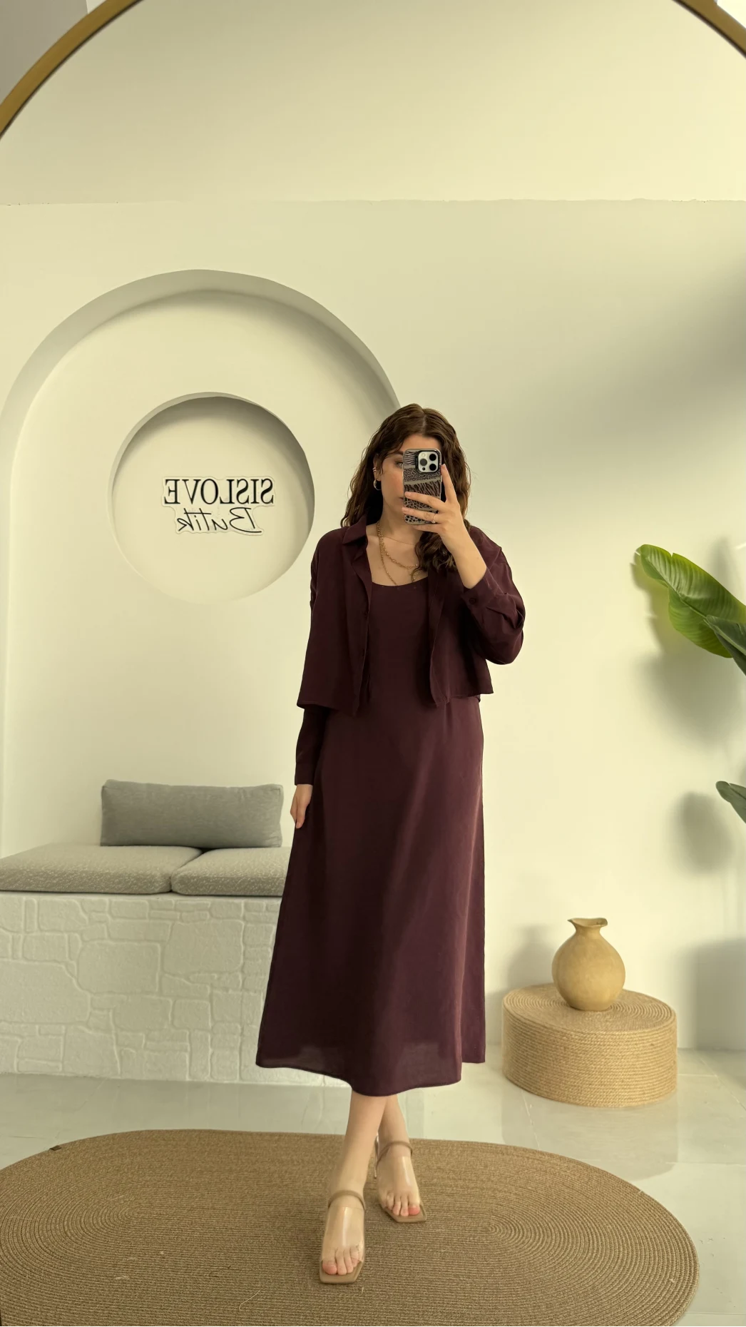 Askılı Gömlek Elbise Takım - 51153 - Mürdüm