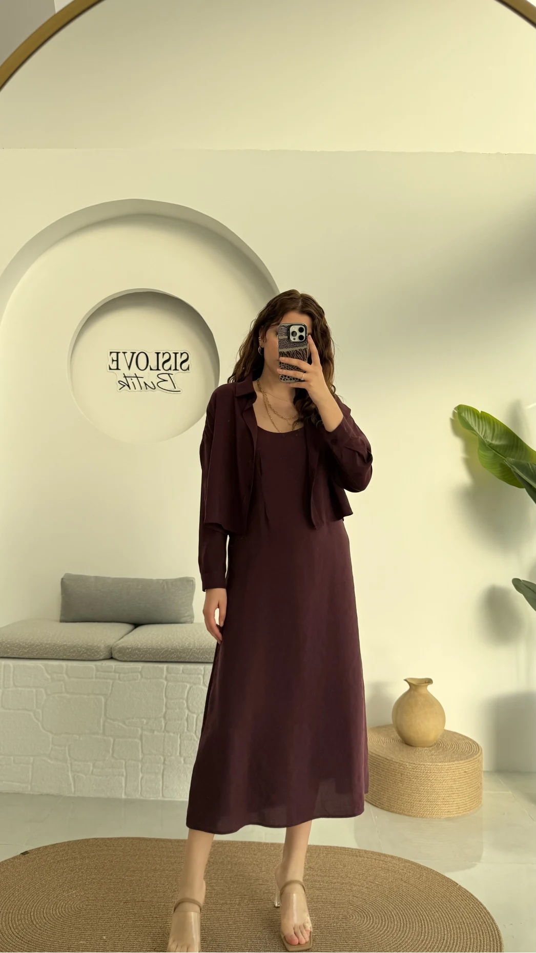 Askılı Gömlek Elbise Takım - 51153 - Mürdüm