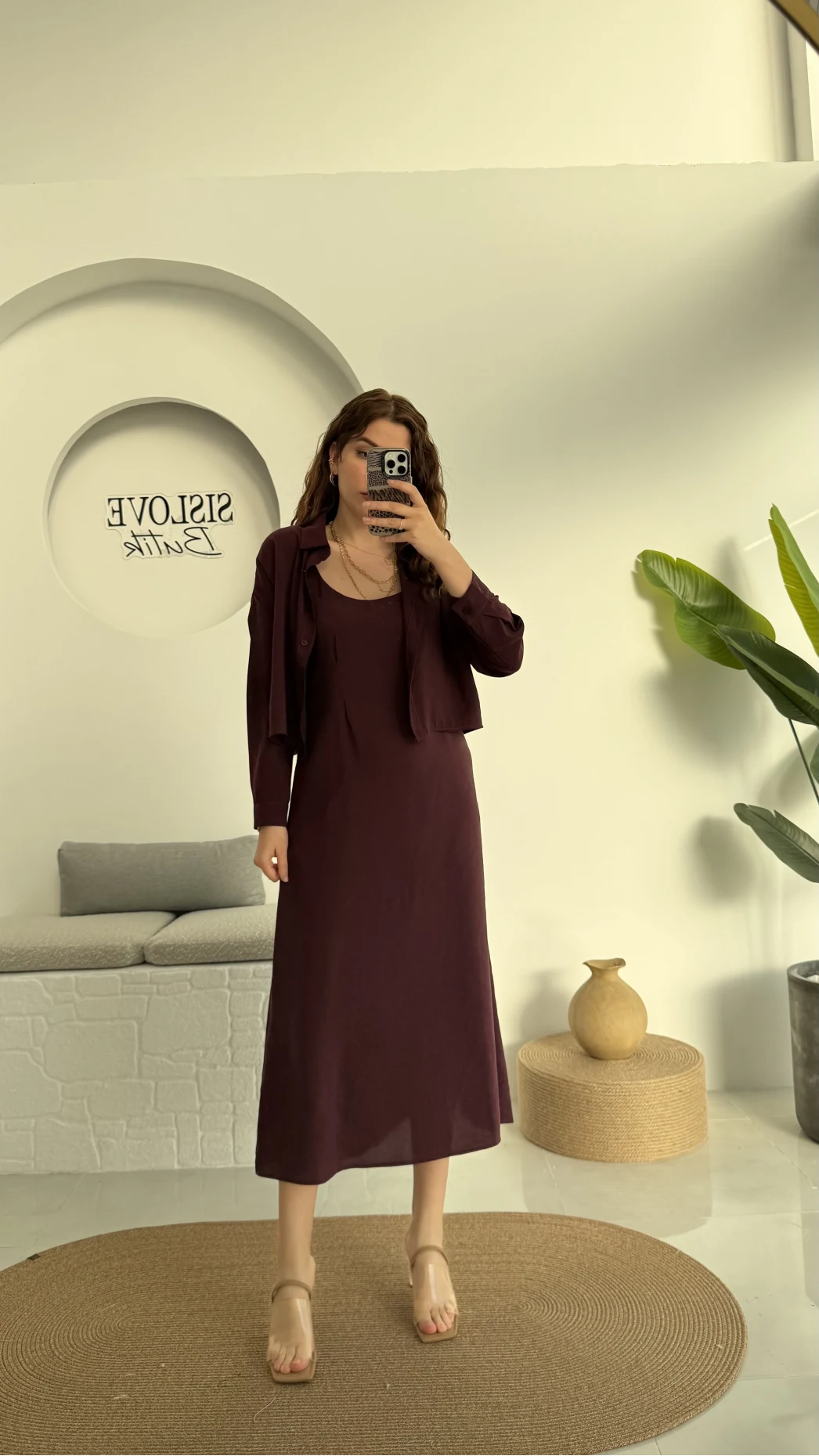 Askılı Gömlek Elbise Takım - 51153 - Mürdüm